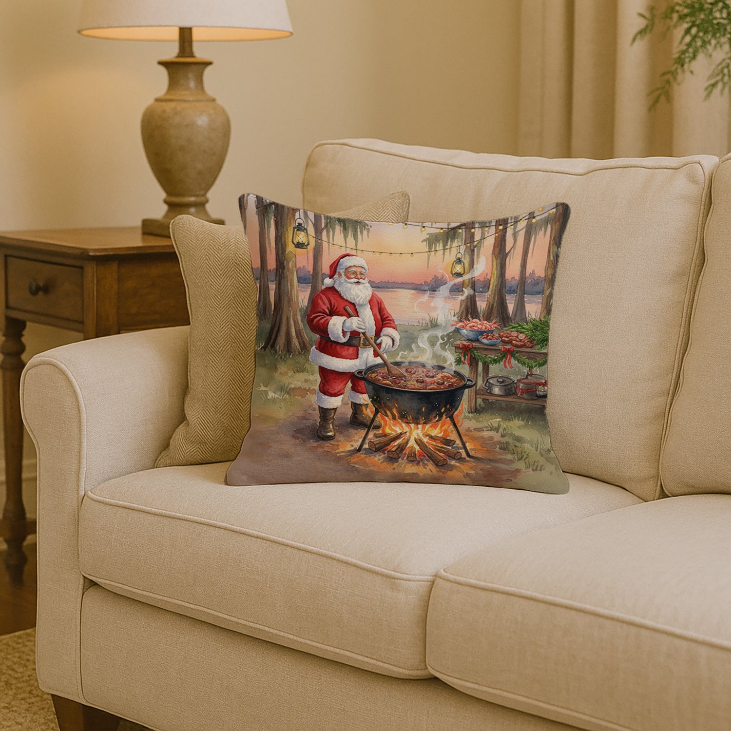 Caroline's Treasures Cajun Santa Claus Cooking Gumbo Christmas Throw Pillow