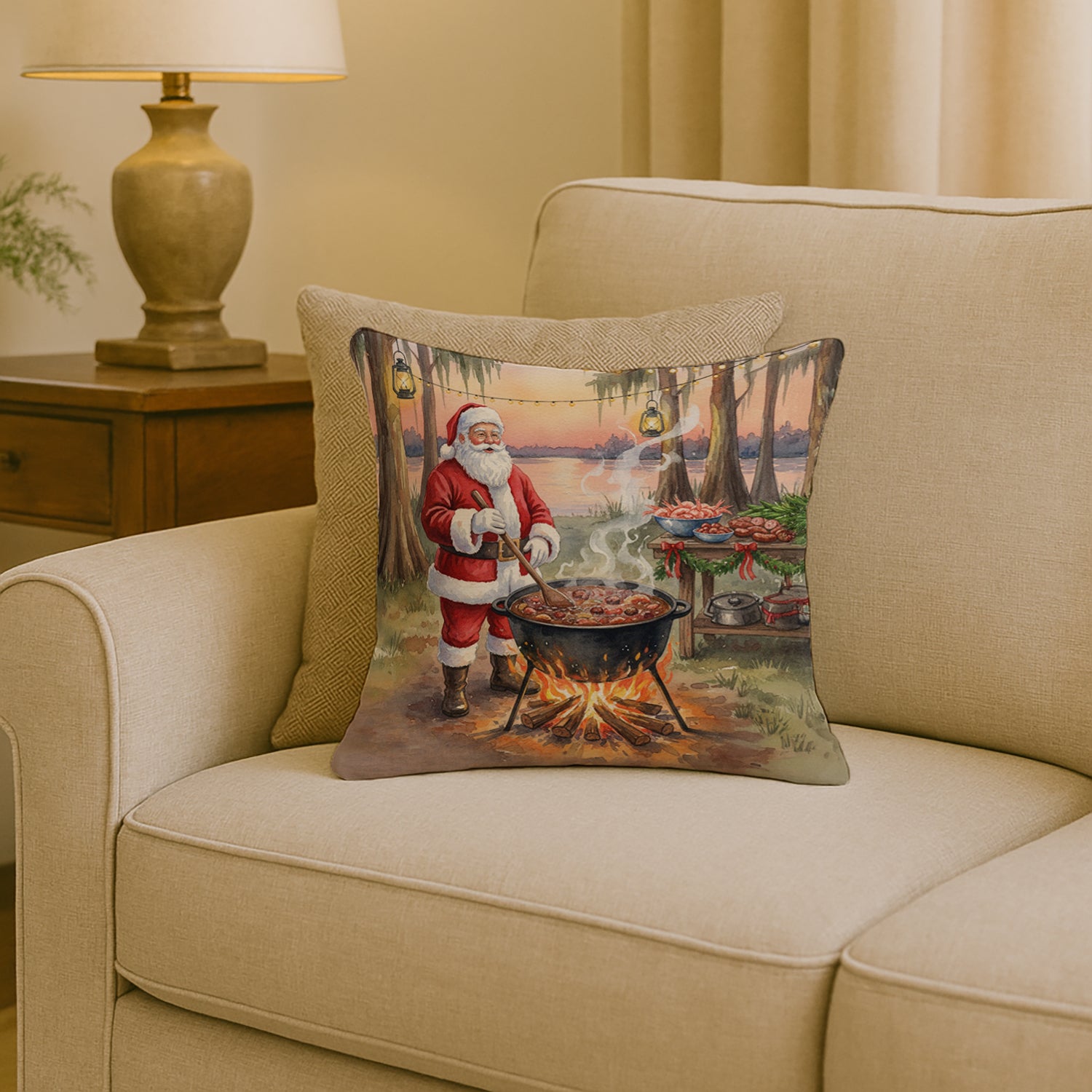 Caroline's Treasures Cajun Santa Claus Cooking Gumbo Christmas Throw Pillow
