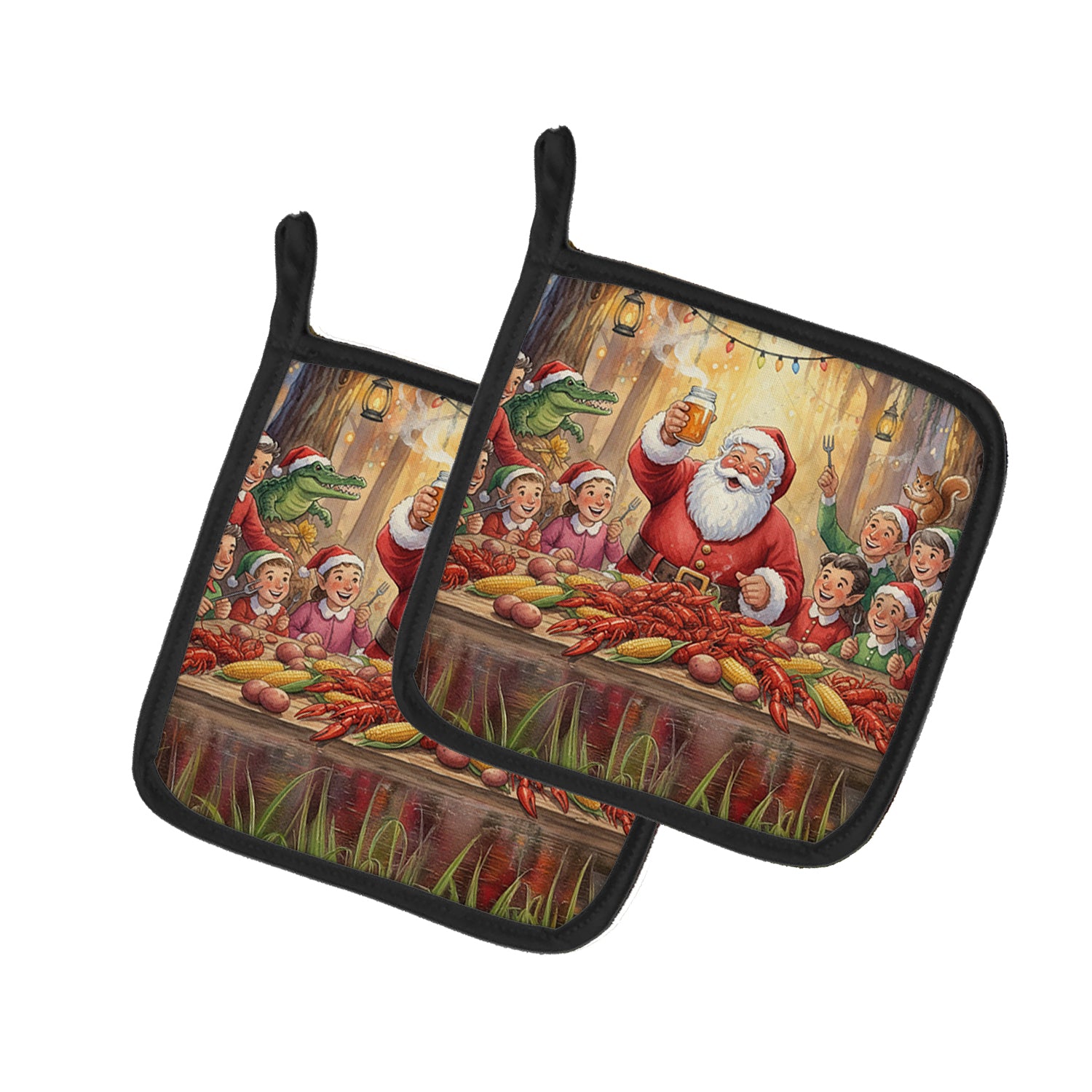 Caroline's Treasures Cajun Santa Claus Crawfish Boil Christmas Pair of Pot Holders