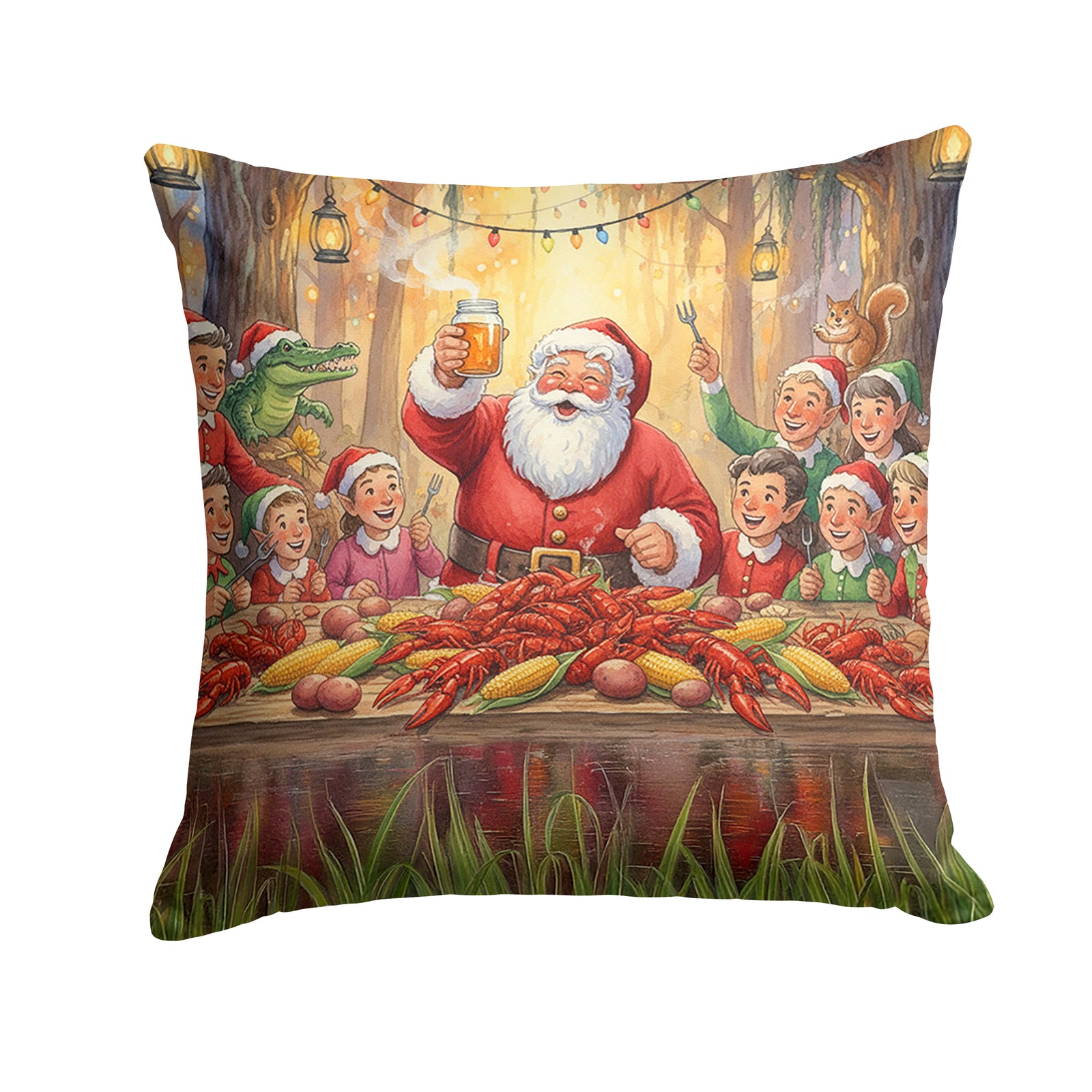 Caroline's Treasures Cajun Santa Claus Crawfish Boil Christmas Throw Pillow
