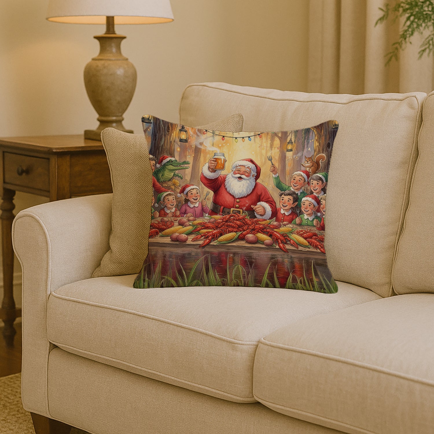 Caroline's Treasures Cajun Santa Claus Crawfish Boil Christmas Throw Pillow
