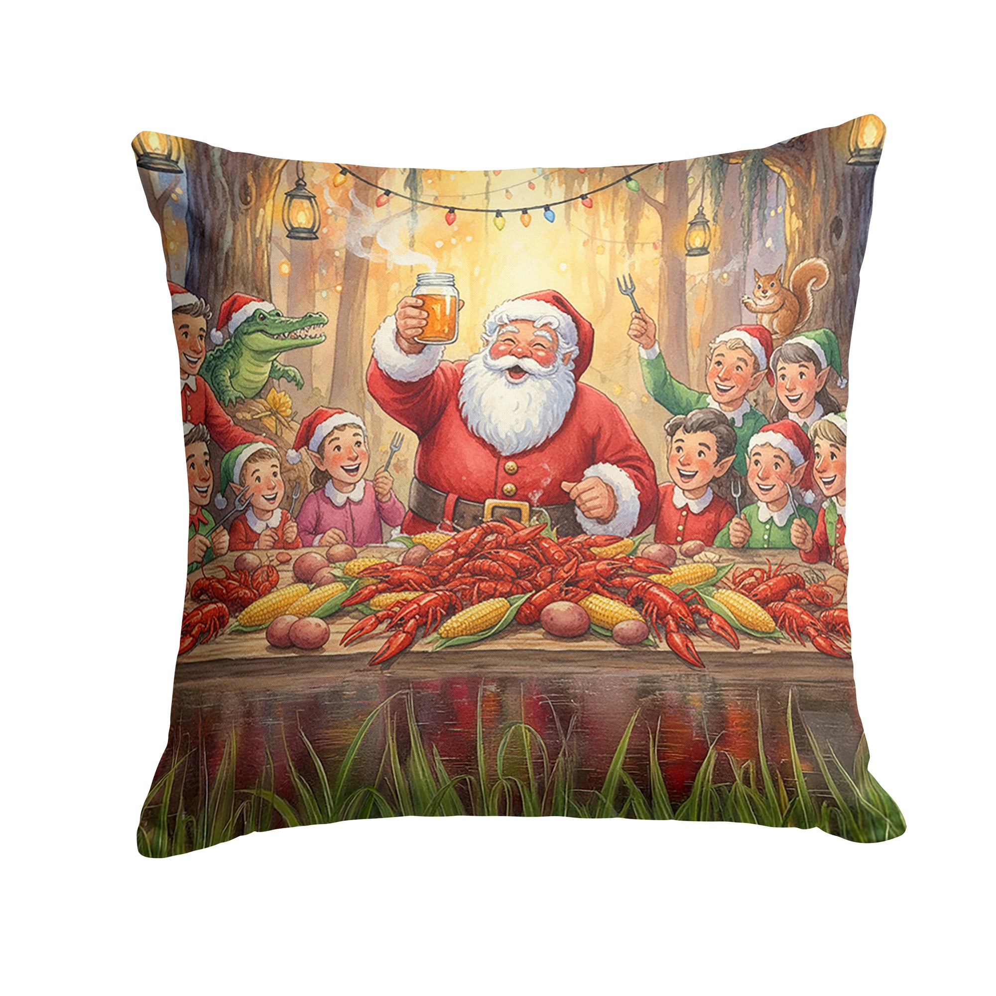 Caroline's Treasures Cajun Santa Claus Crawfish Boil Christmas Throw Pillow