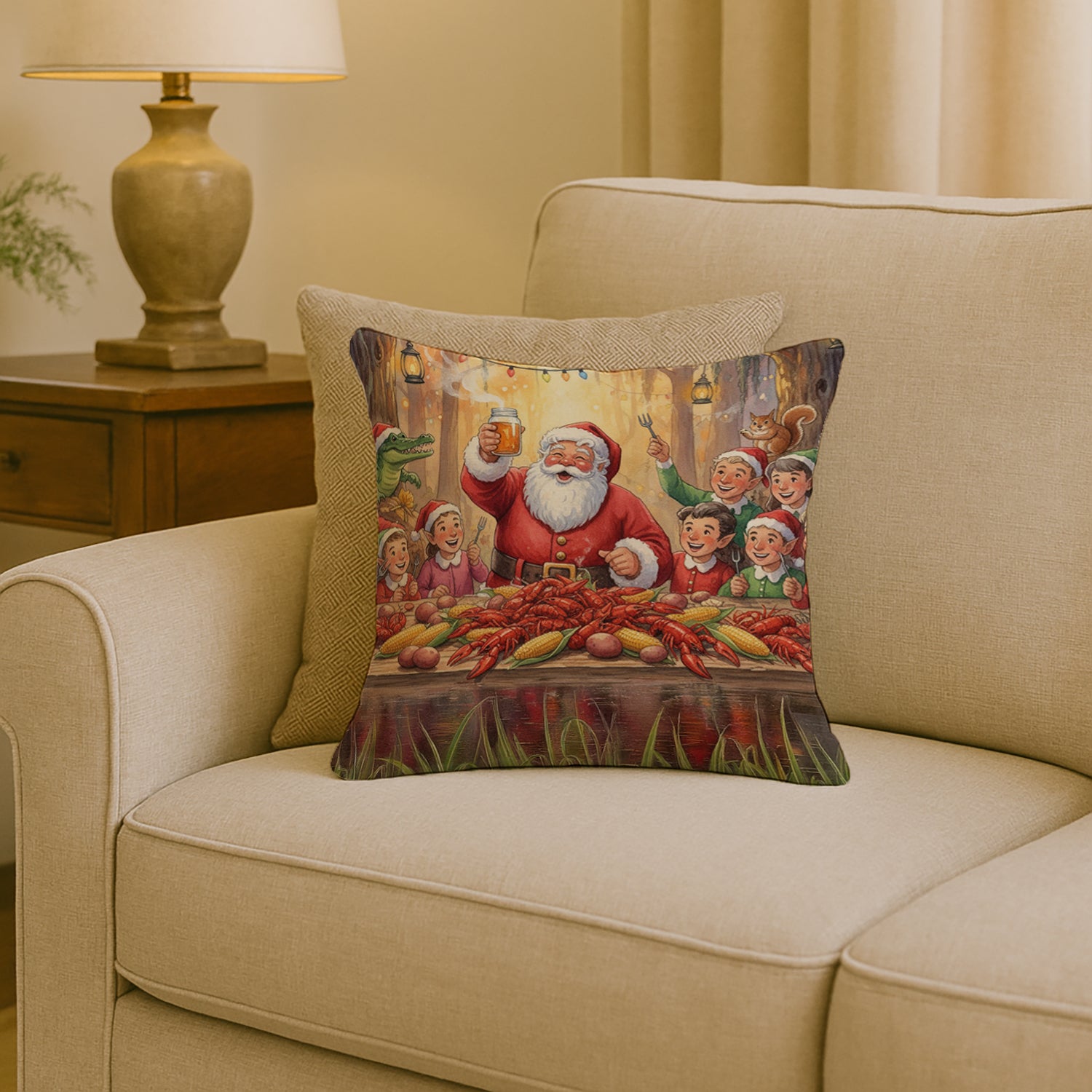 Caroline's Treasures Cajun Santa Claus Crawfish Boil Christmas Throw Pillow