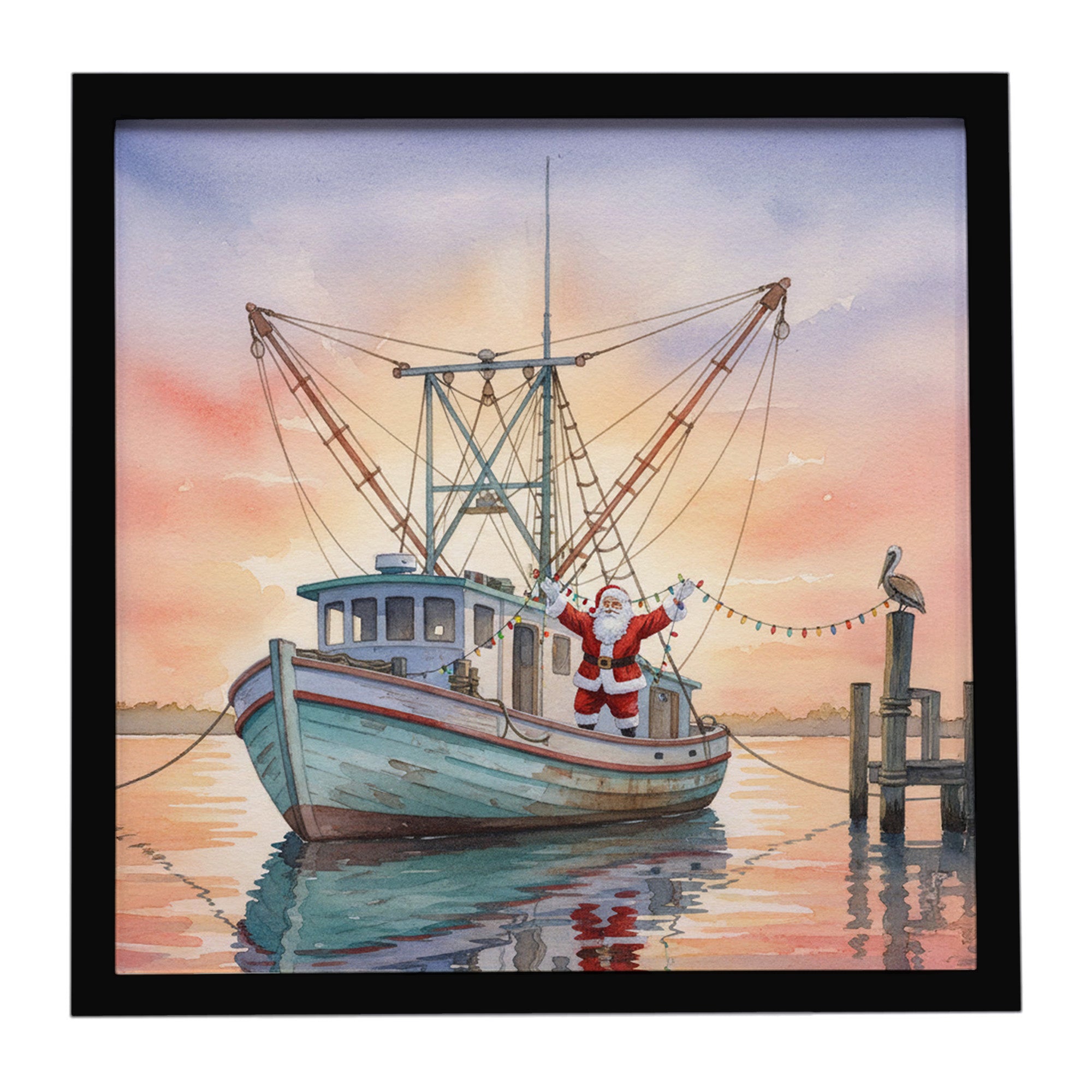 Caroline's Treasures Cajun Santa Claus Decorating a Shrimp Boat Christmas Framed Metal Print