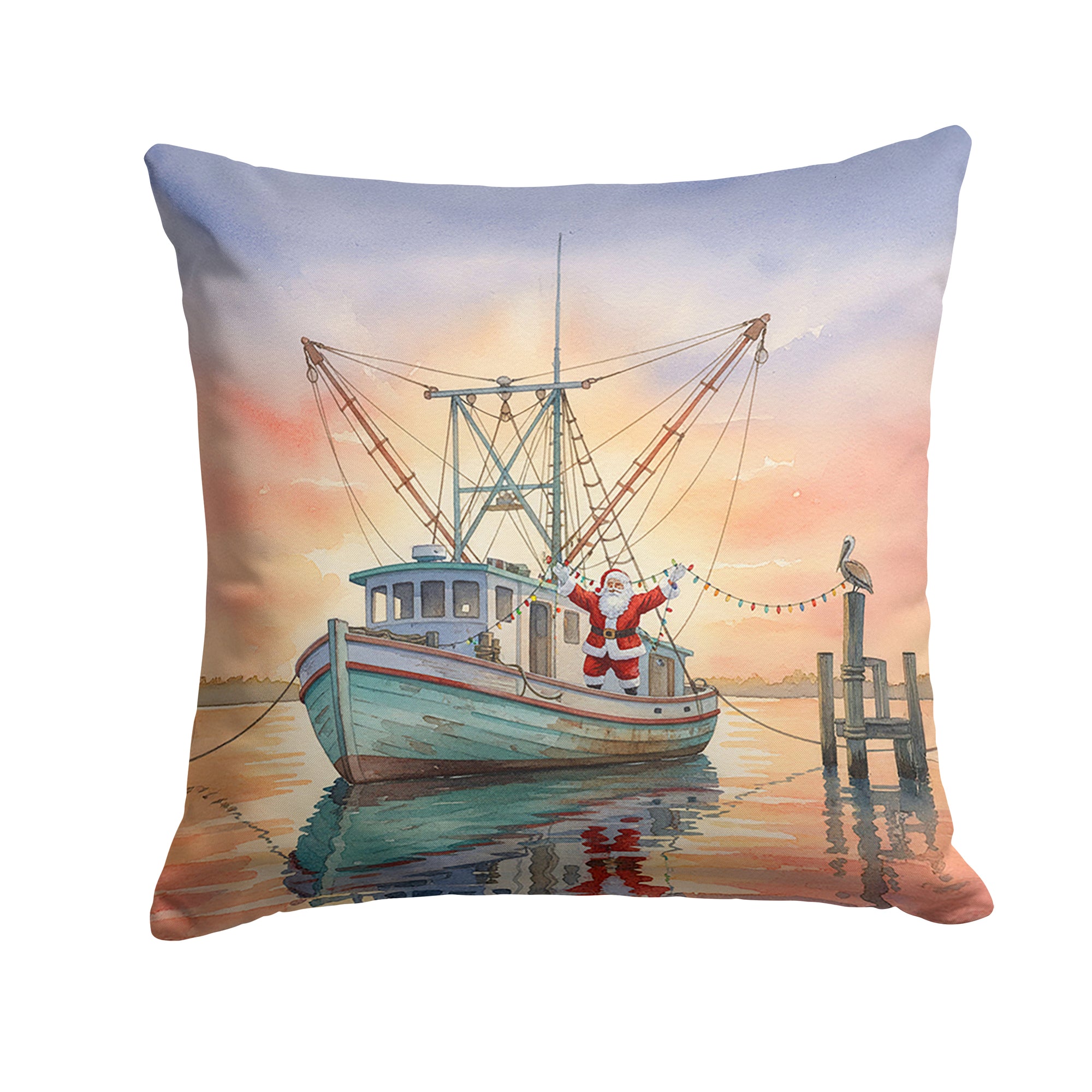 Caroline's Treasures Cajun Santa Claus Decorating a Shrimp Boat Christmas Throw Pillow