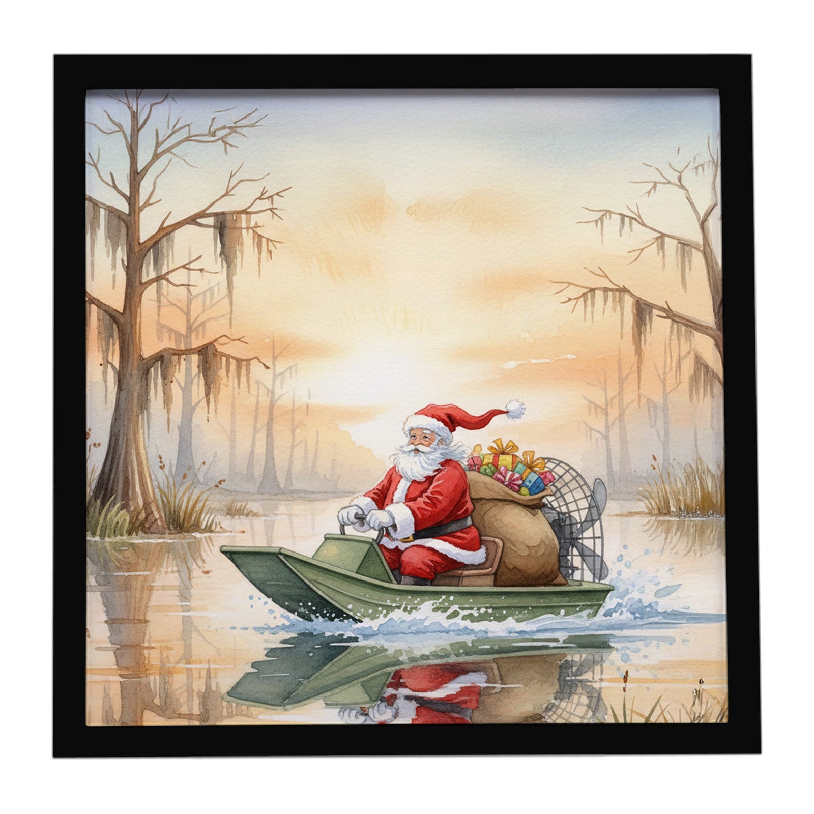 Caroline's Treasures Cajun Santa Claus Delivering Gifts by Airboat Christmas Framed Metal Print