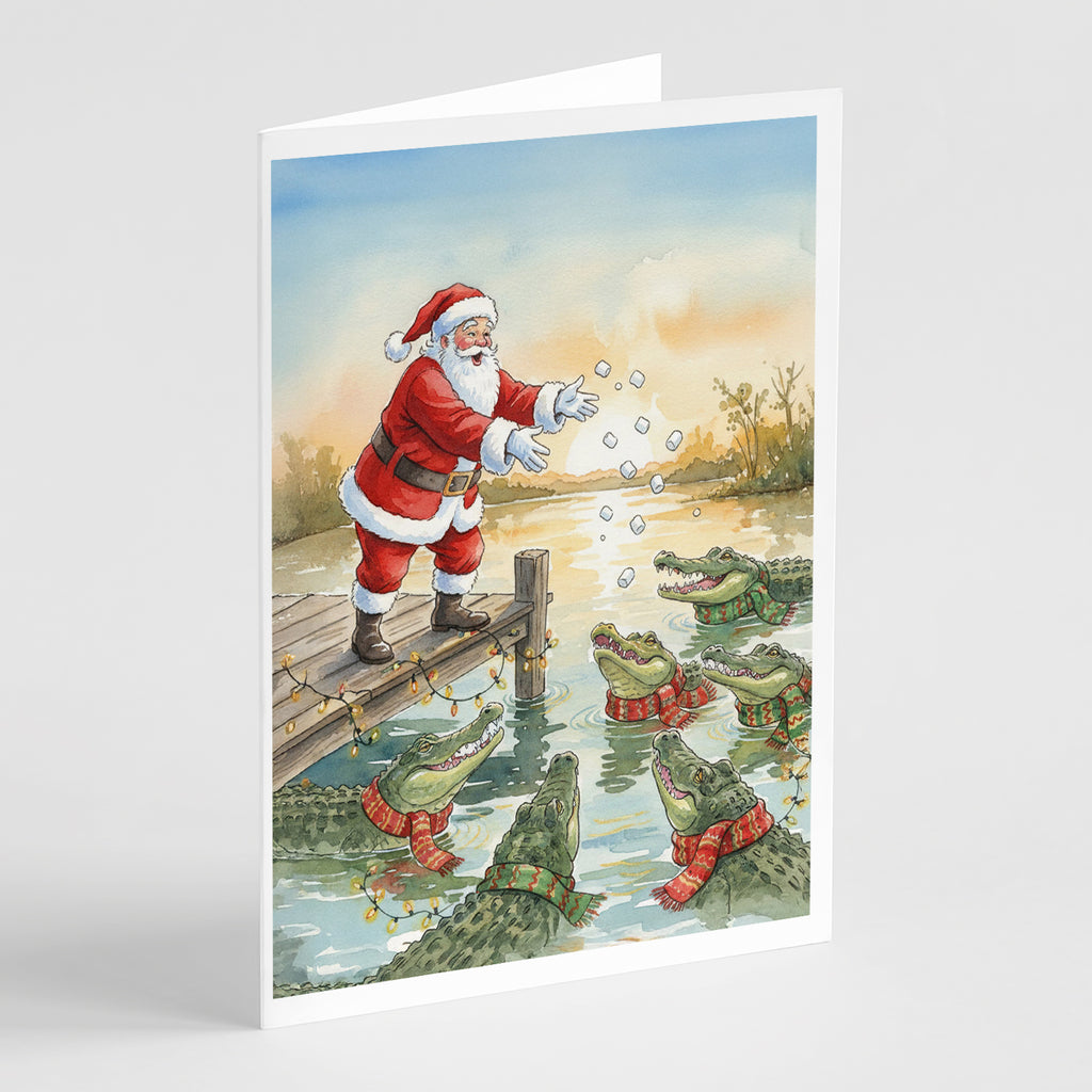 Caroline's Treasures Cajun Santa Claus Feeding the Gators Christmas Greeting Cards Pack of 8