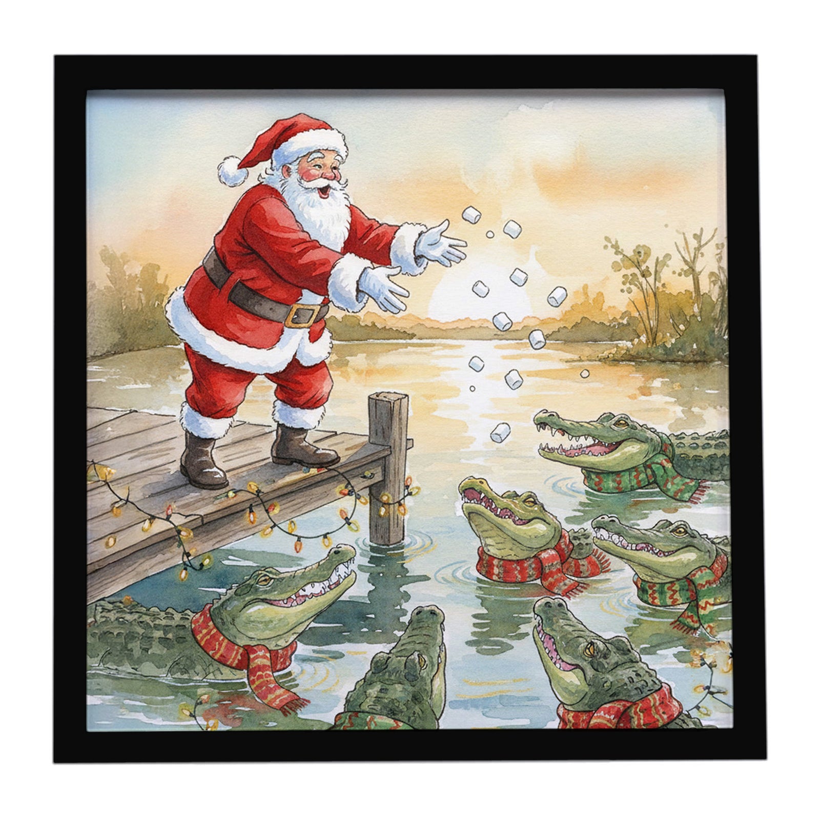 Caroline's Treasures Cajun Santa Claus Feeding the Gators Christmas Framed Metal Print