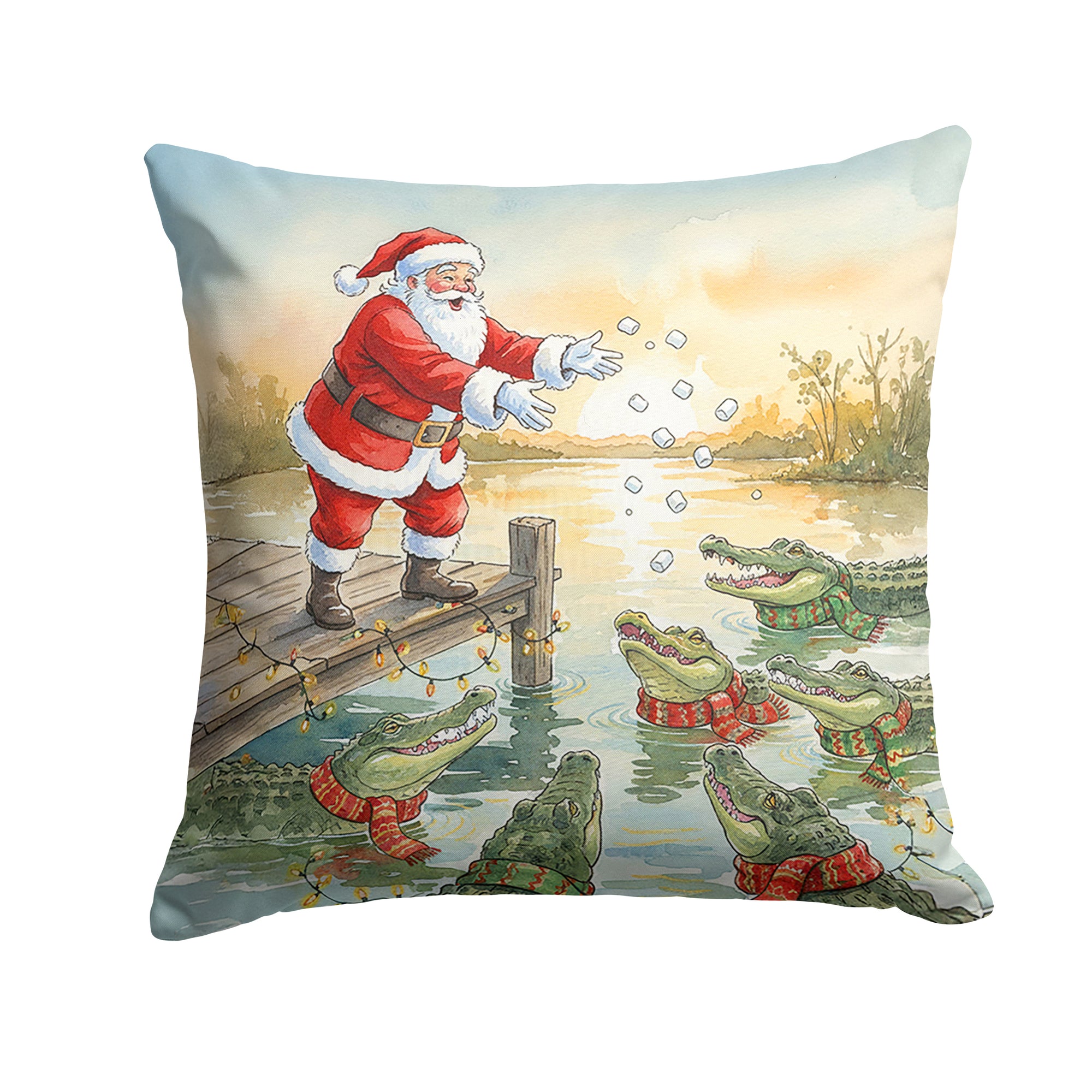 Caroline's Treasures Cajun Santa Claus Feeding the Gators Christmas Throw Pillow