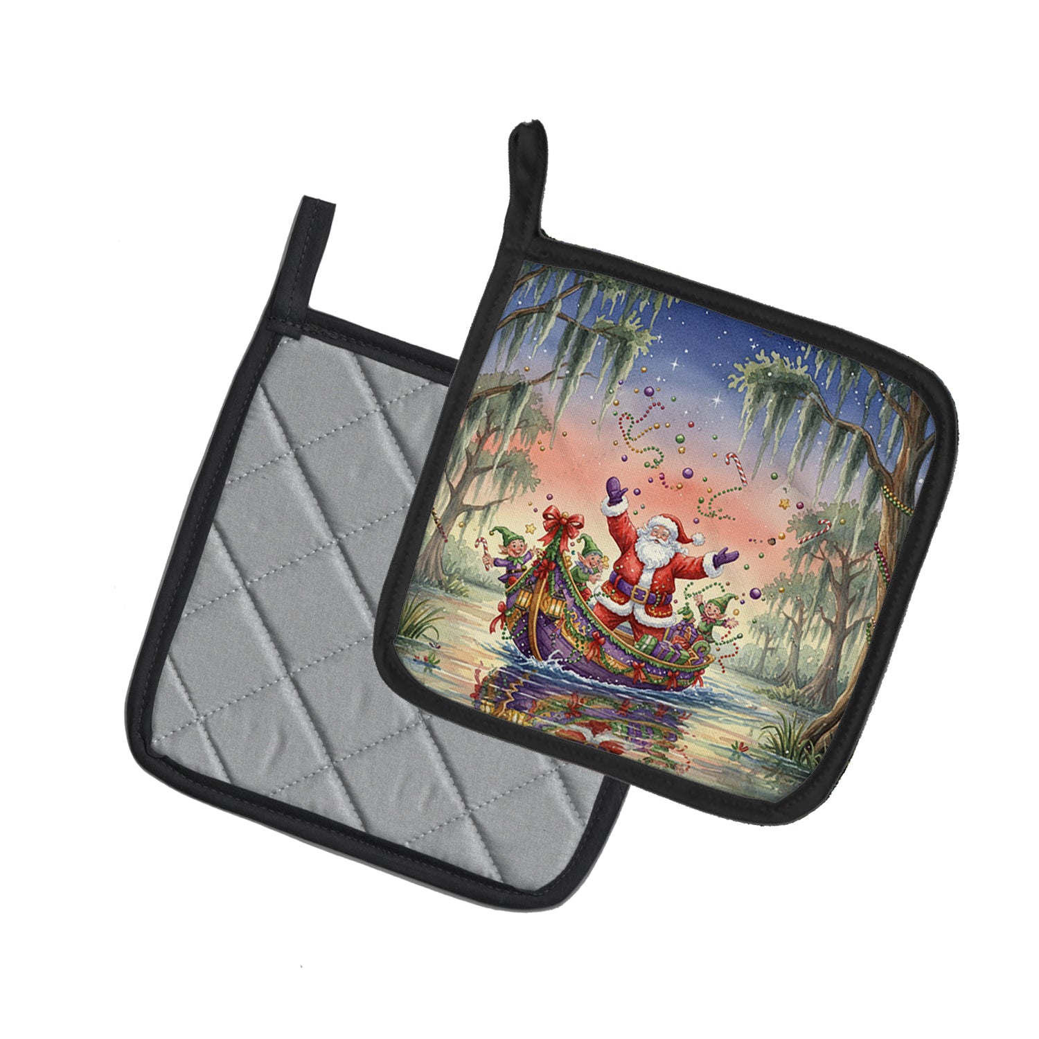 Caroline's Treasures Cajun Santa Claus in the Bayou Christmas Parade Christmas Pair of Pot Holders