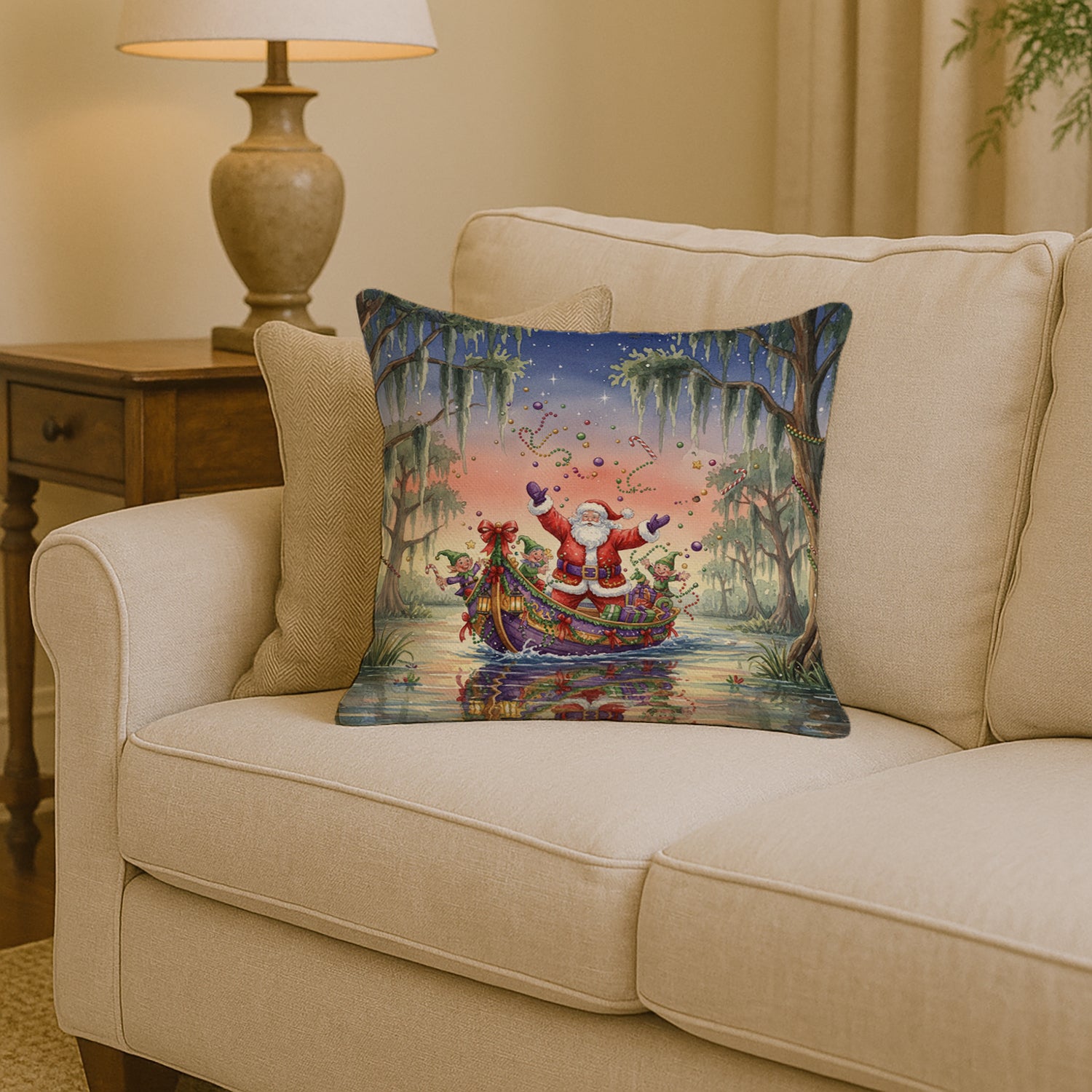 Caroline's Treasures Cajun Santa Claus in the Bayou Christmas Parade Christmas Throw Pillow