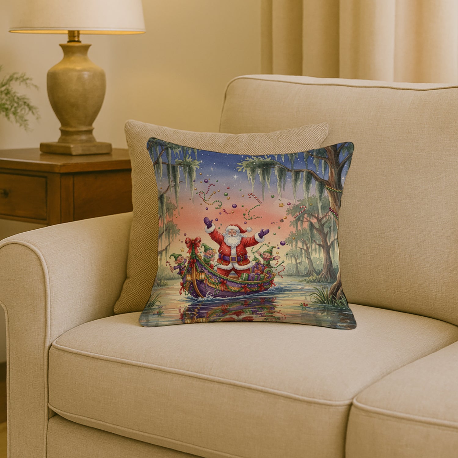 Caroline's Treasures Cajun Santa Claus in the Bayou Christmas Parade Christmas Throw Pillow