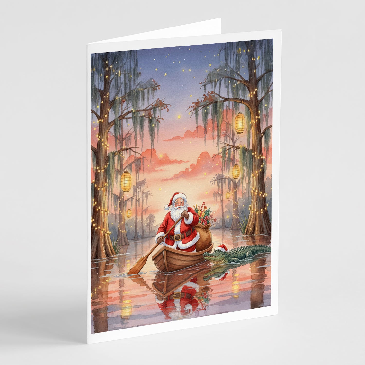 Caroline's Treasures Cajun Santa Claus in the Pirogue Christmas Greeting Cards Pack of 8