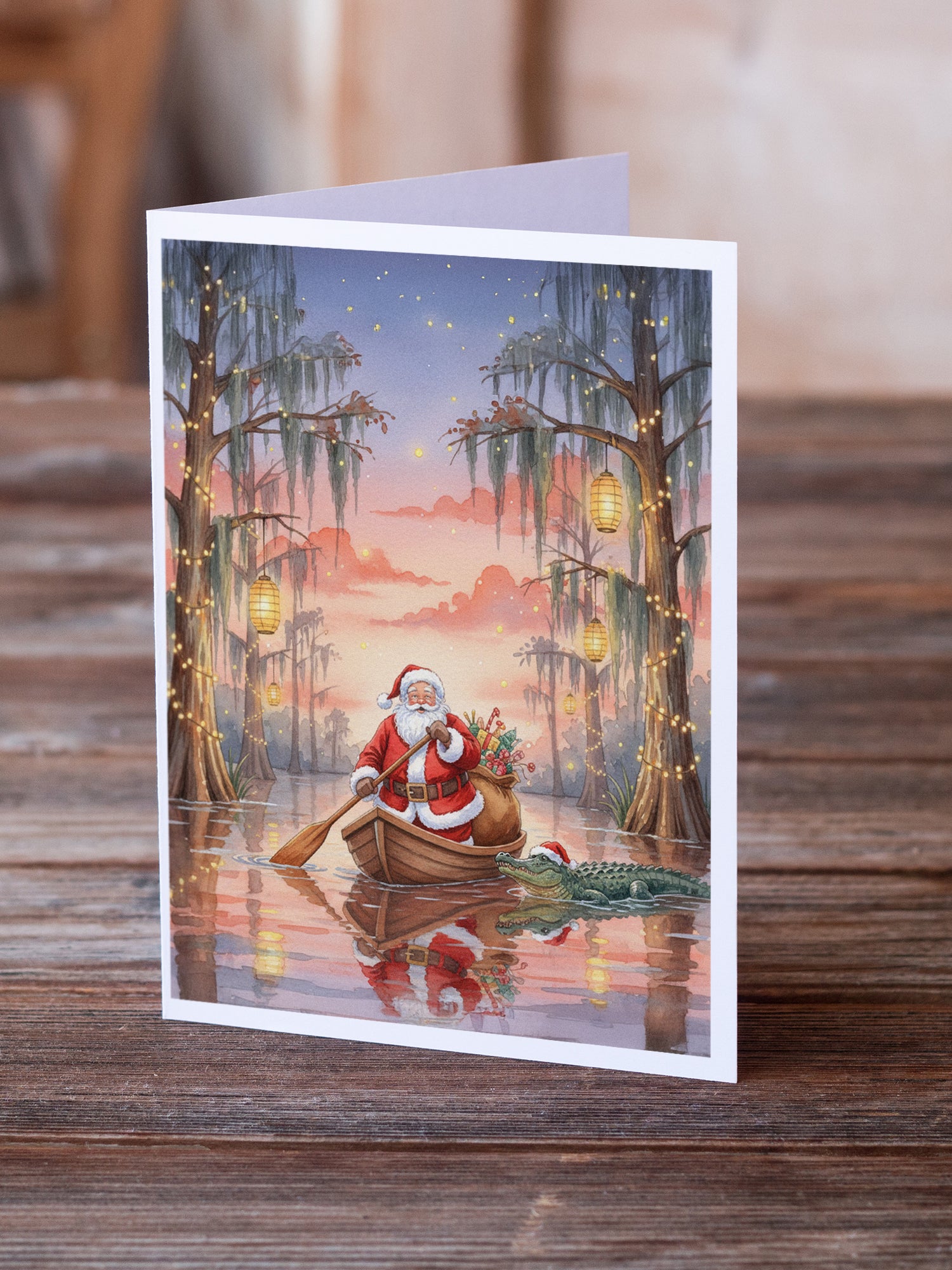 Caroline's Treasures Cajun Santa Claus in the Pirogue Christmas Greeting Cards Pack of 8