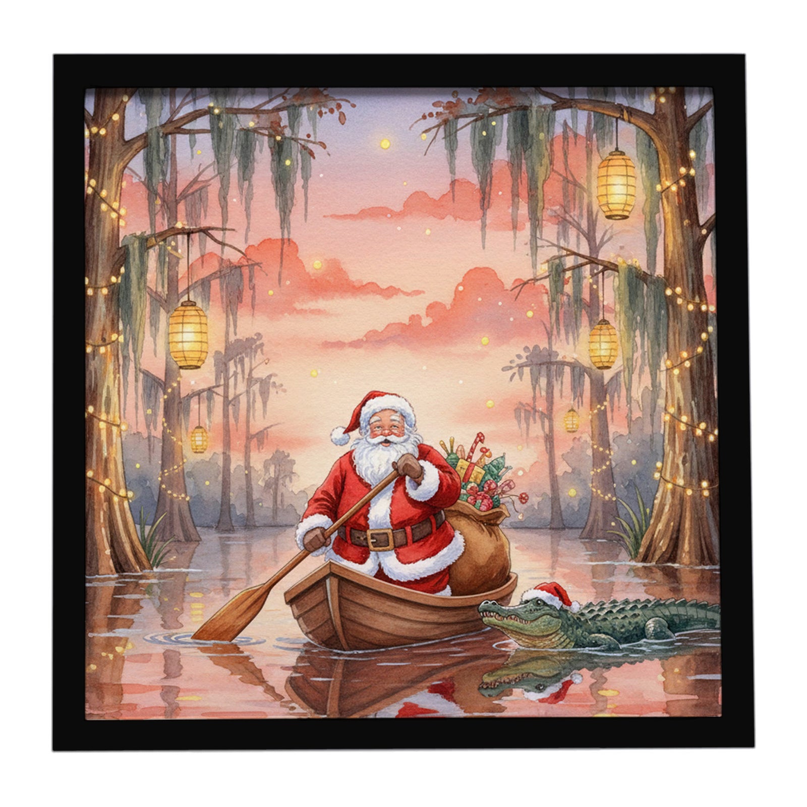 Caroline's Treasures Cajun Santa Claus in the Pirogue Christmas Framed Metal Print