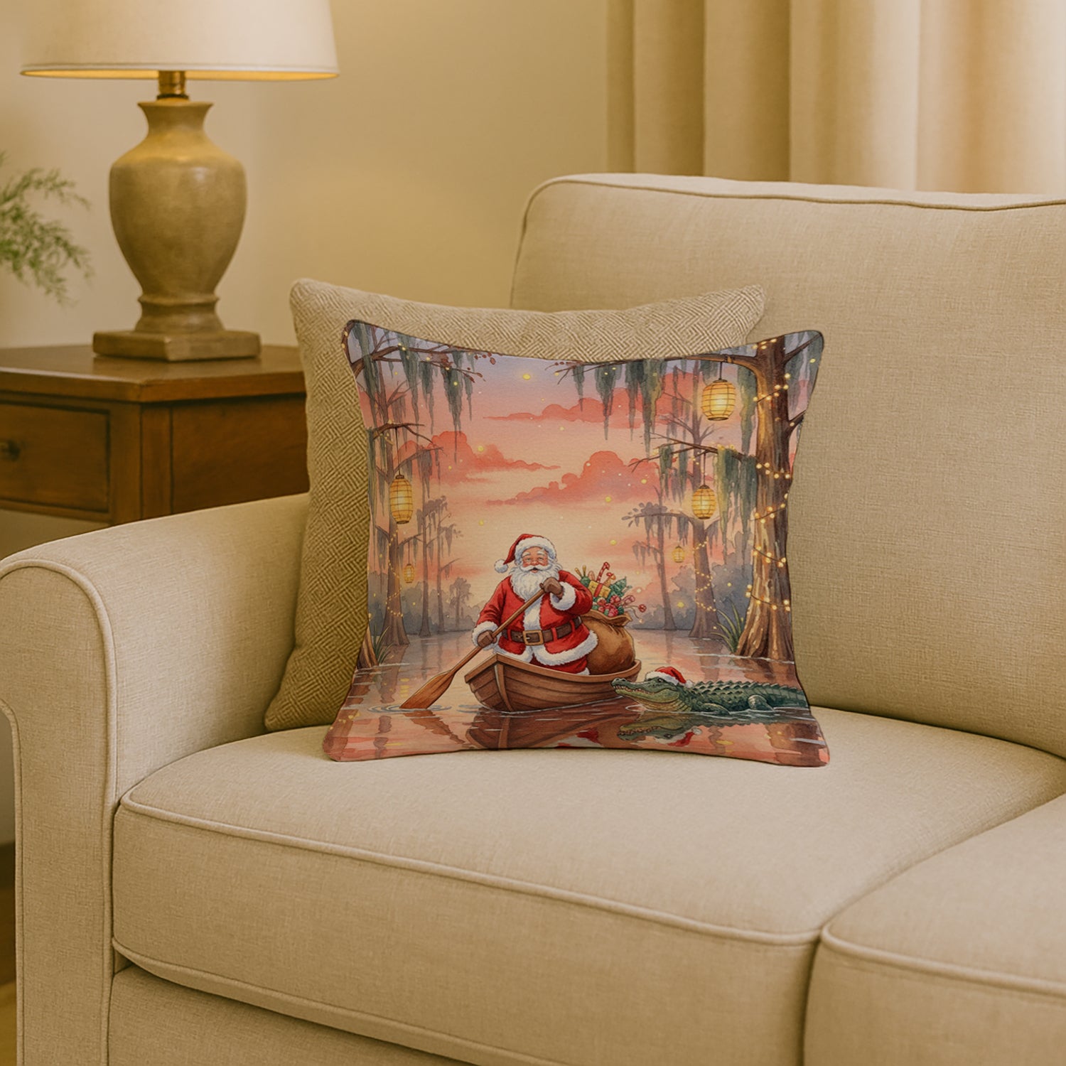 Caroline's Treasures Cajun Santa Claus in the Pirogue Christmas Throw Pillow
