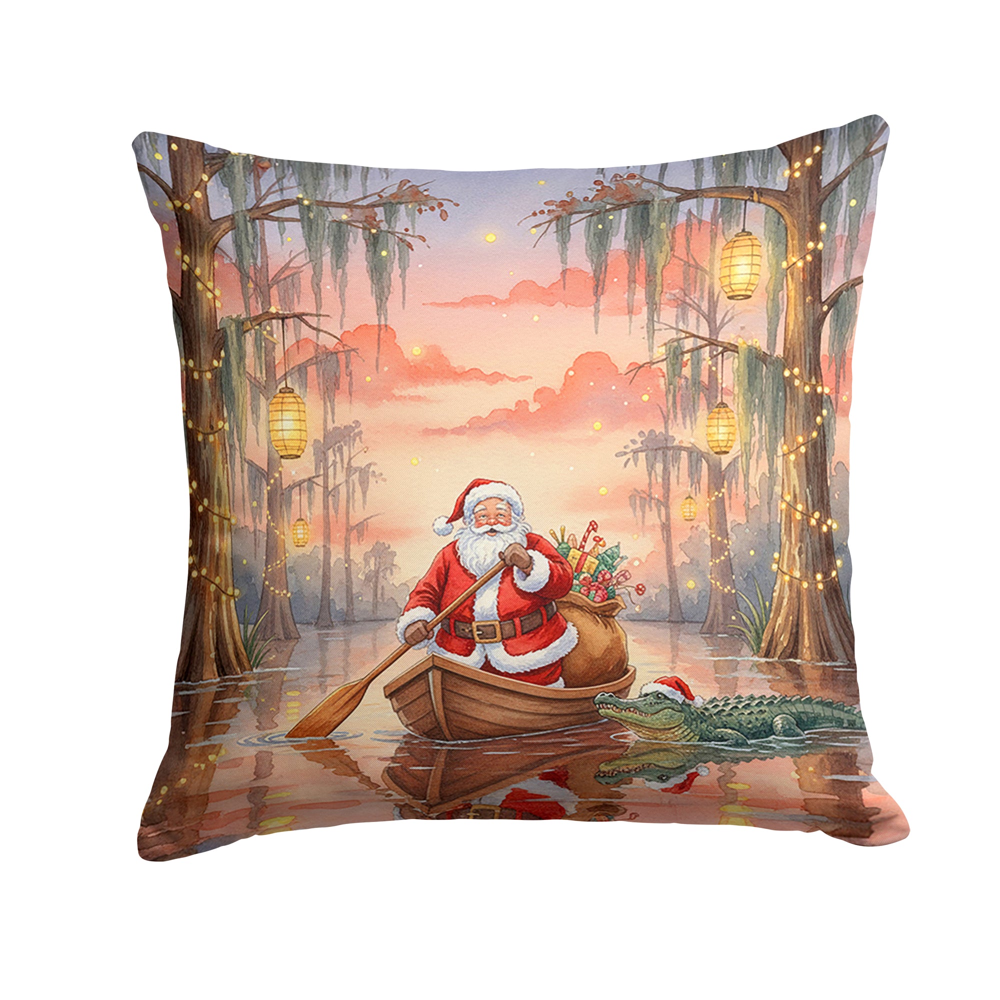 Caroline's Treasures Cajun Santa Claus in the Pirogue Christmas Throw Pillow