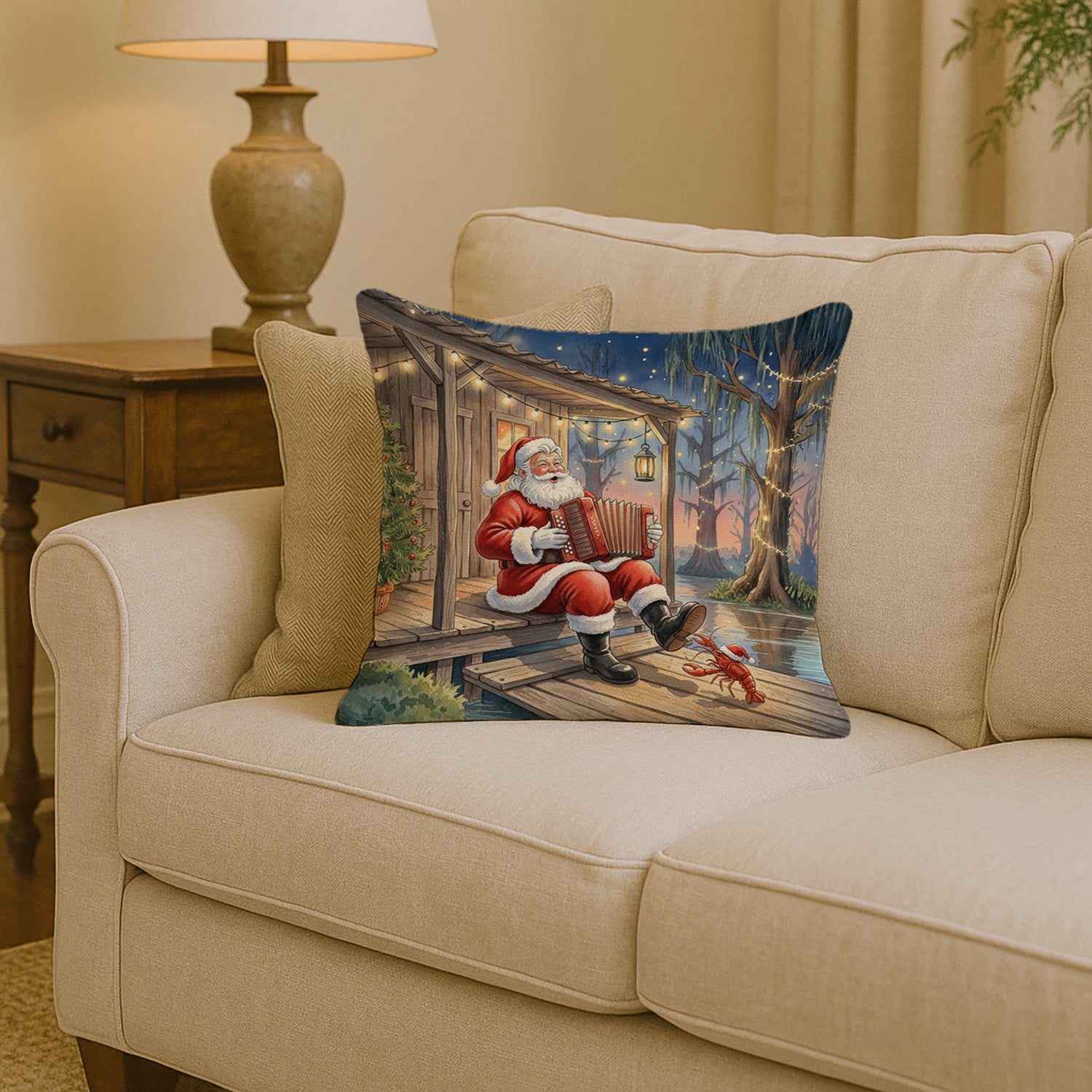 Caroline's Treasures Cajun Santa Claus Playing Zydeco Christmas Throw Pillow