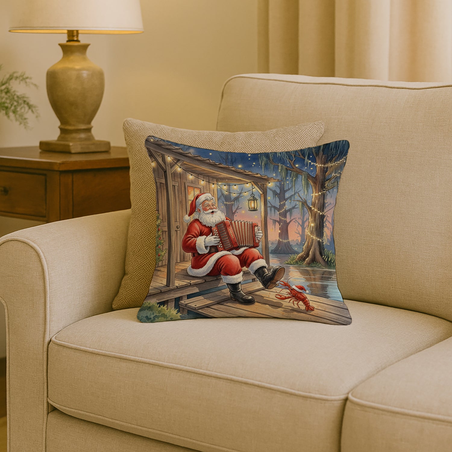 Caroline's Treasures Cajun Santa Claus Playing Zydeco Christmas Throw Pillow