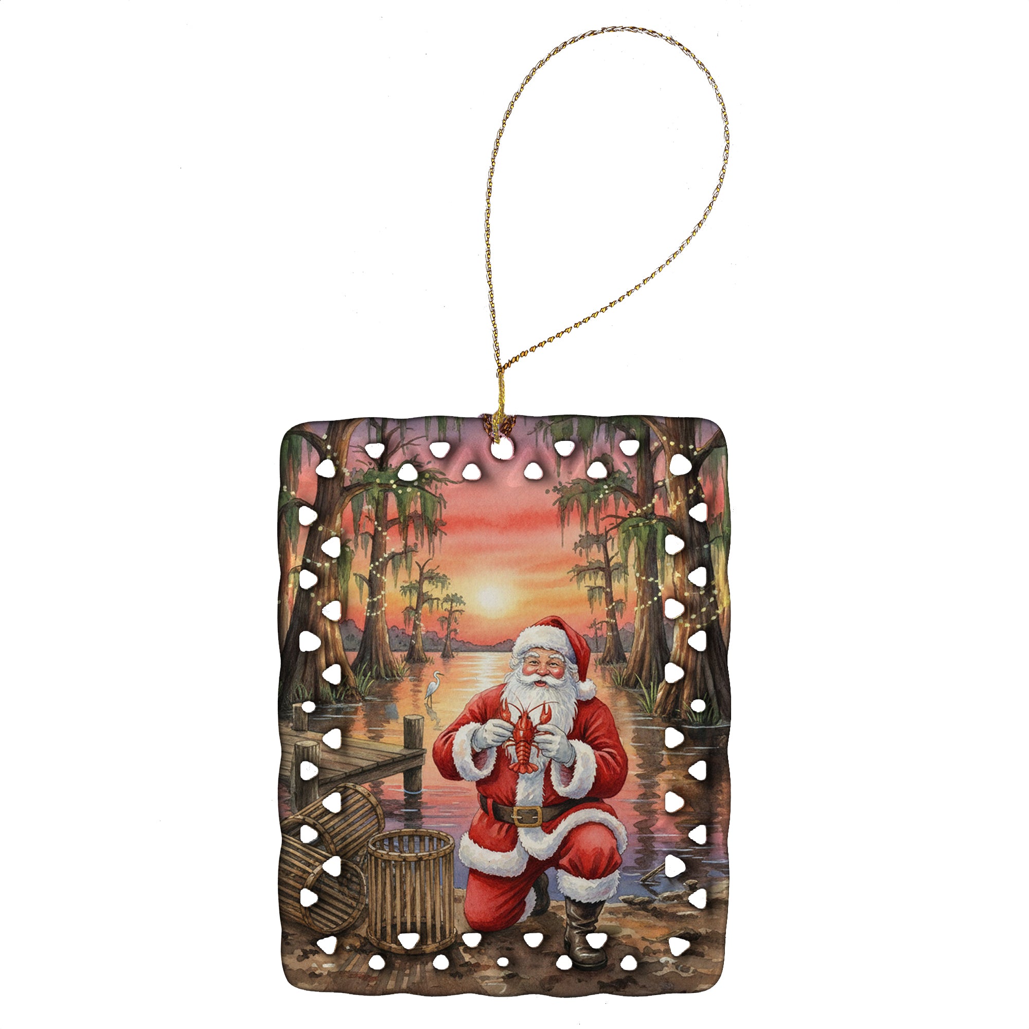 Caroline's Treasures Cajun Santa Claus with Crawfish Christmas Porcelain Ornament