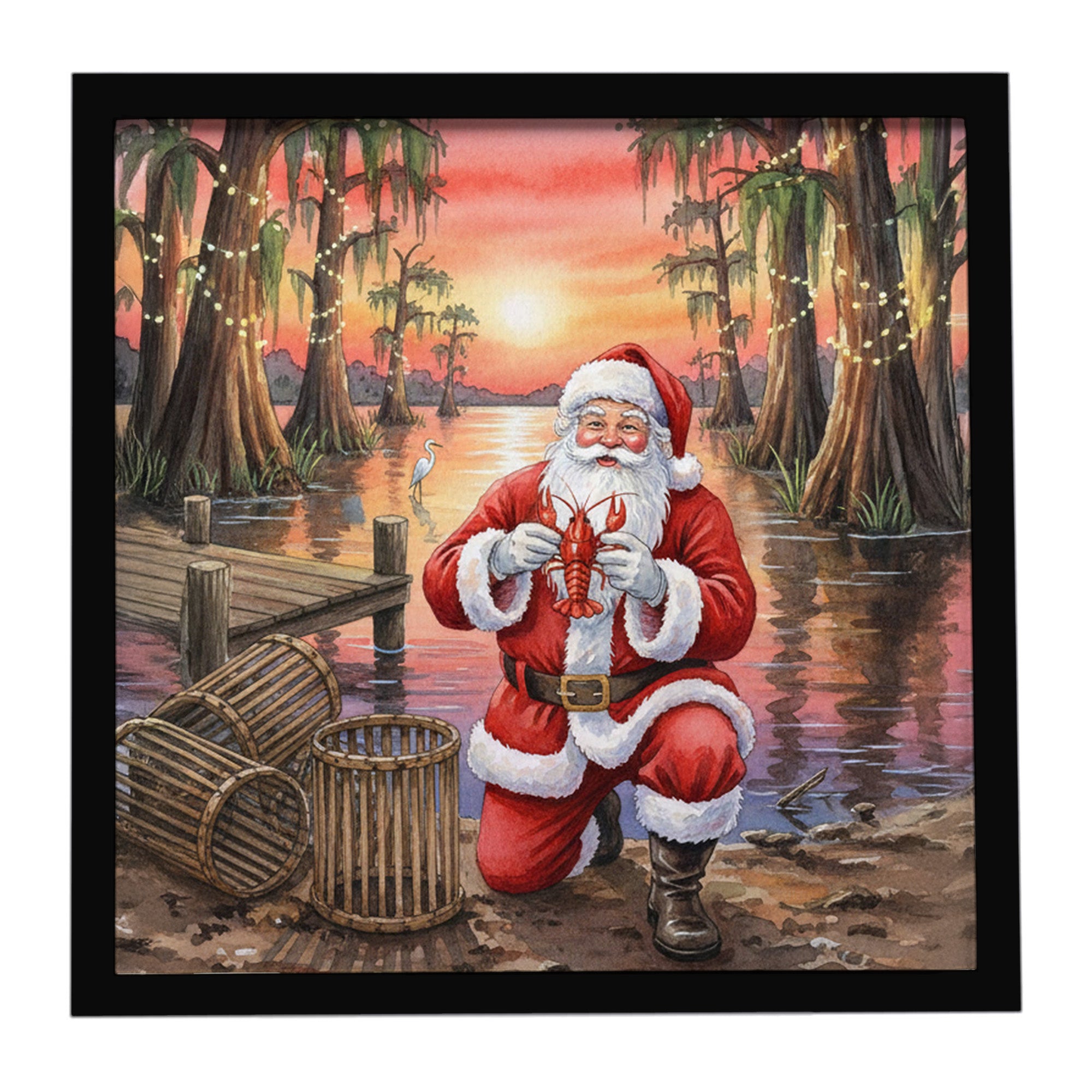 Caroline's Treasures Cajun Santa Claus with Crawfish Christmas Framed Metal Print