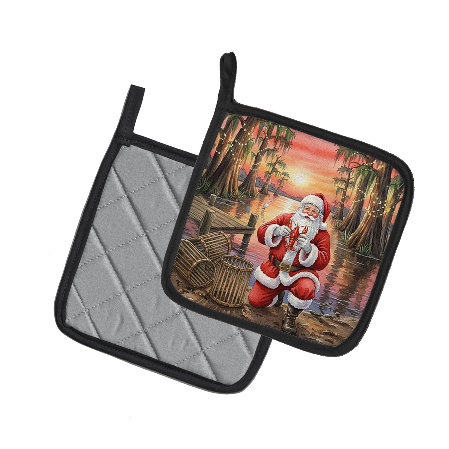 Caroline's Treasures Cajun Santa Claus with Crawfish Christmas Pair of Pot Holders