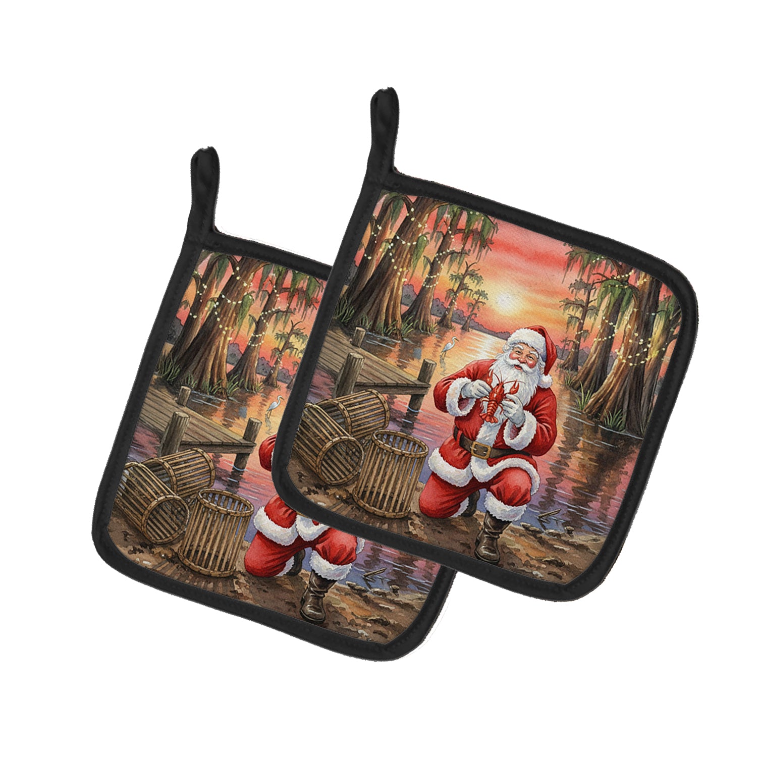 Caroline's Treasures Cajun Santa Claus with Crawfish Christmas Pair of Pot Holders