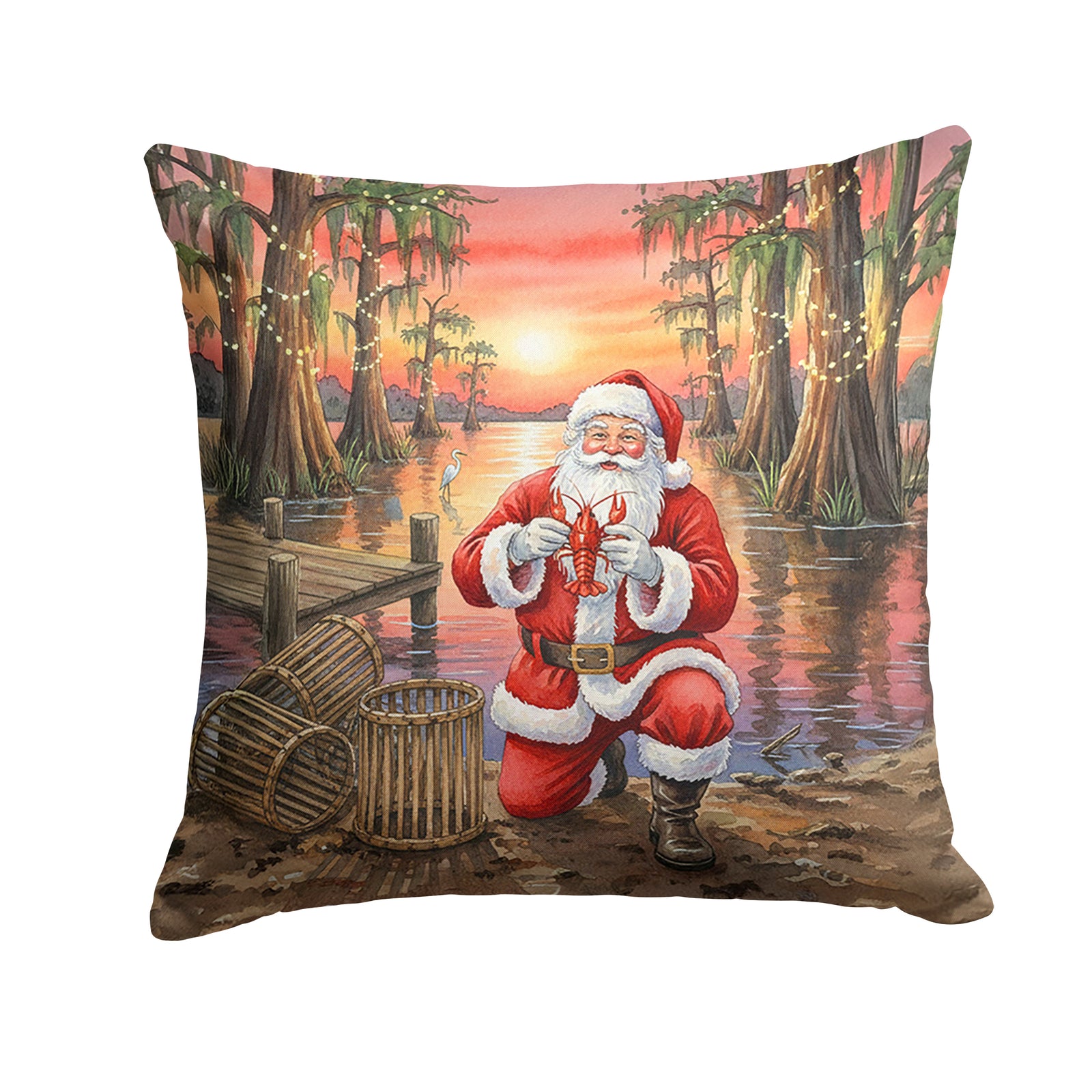 Caroline's Treasures Cajun Santa Claus with Crawfish Christmas Throw Pillow