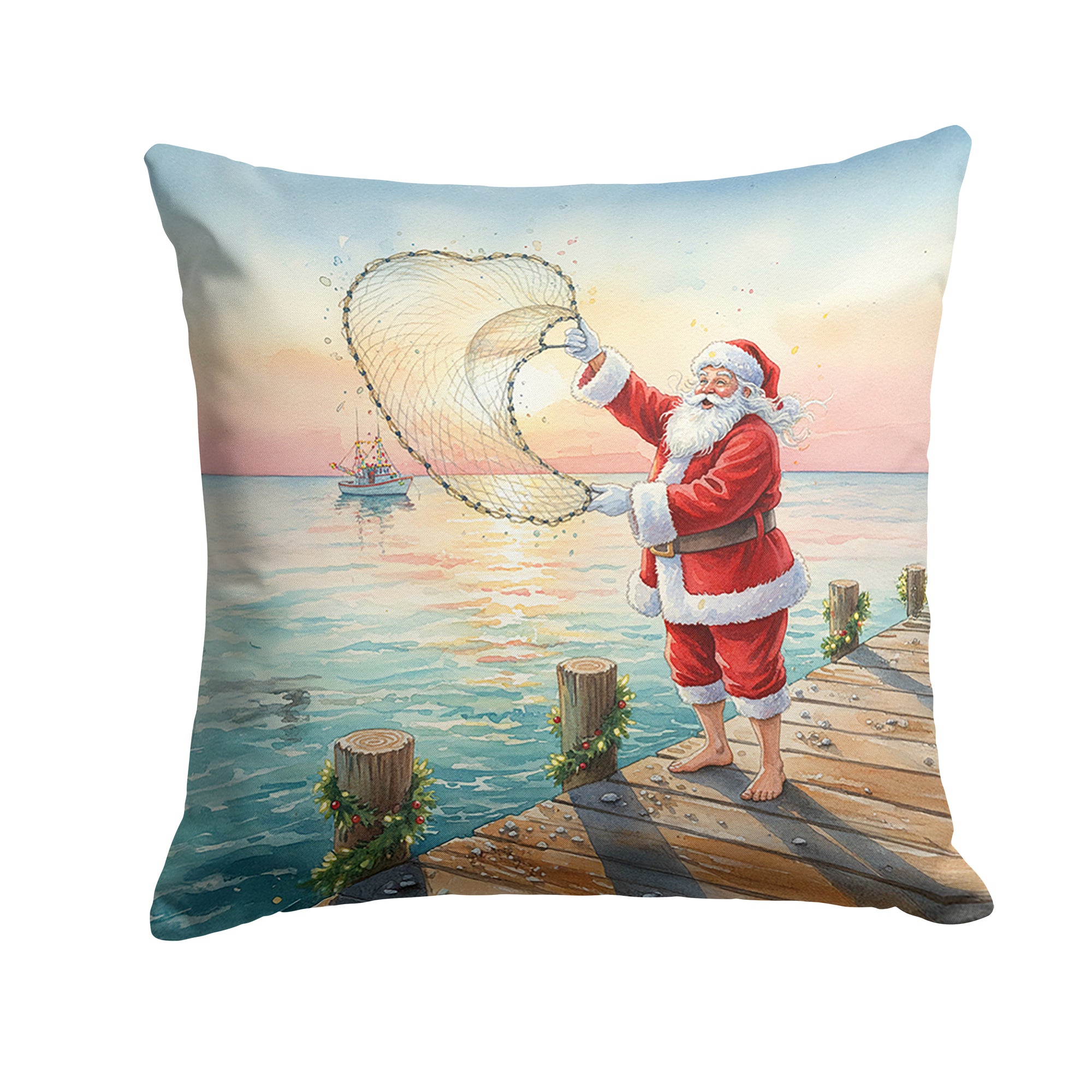 Caroline's Treasures Fishing Santa Claus with Castnet Christmas Throw Pillow