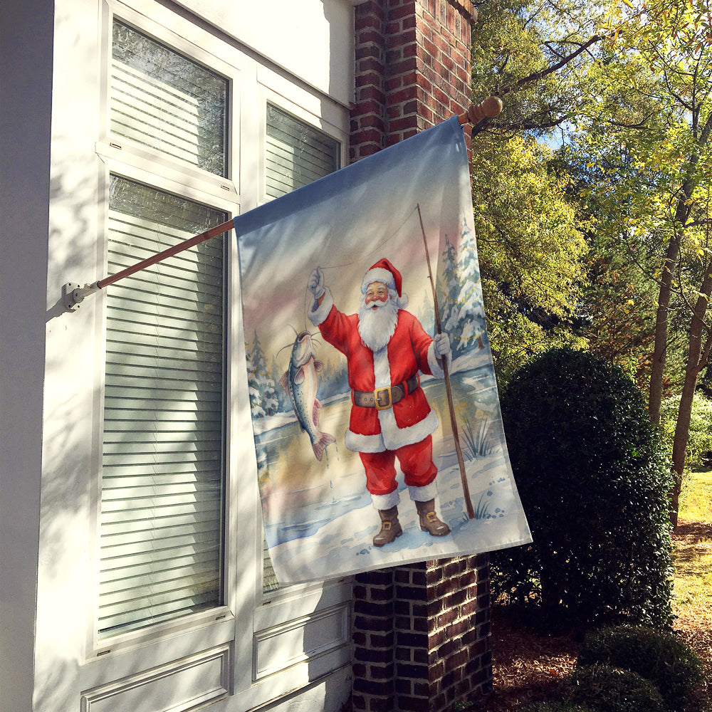 Caroline's Treasures Fishing Santa Claus with Catfish Christmas House Flag