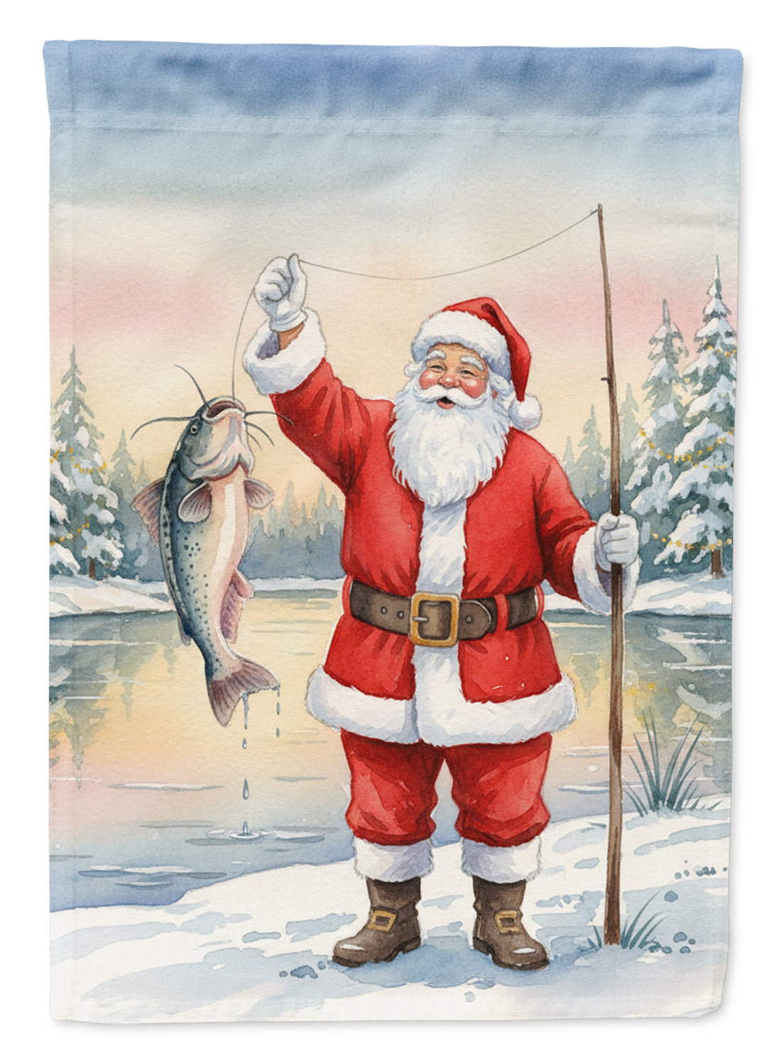 Caroline's Treasures Fishing Santa Claus with Catfish Christmas House Flag
