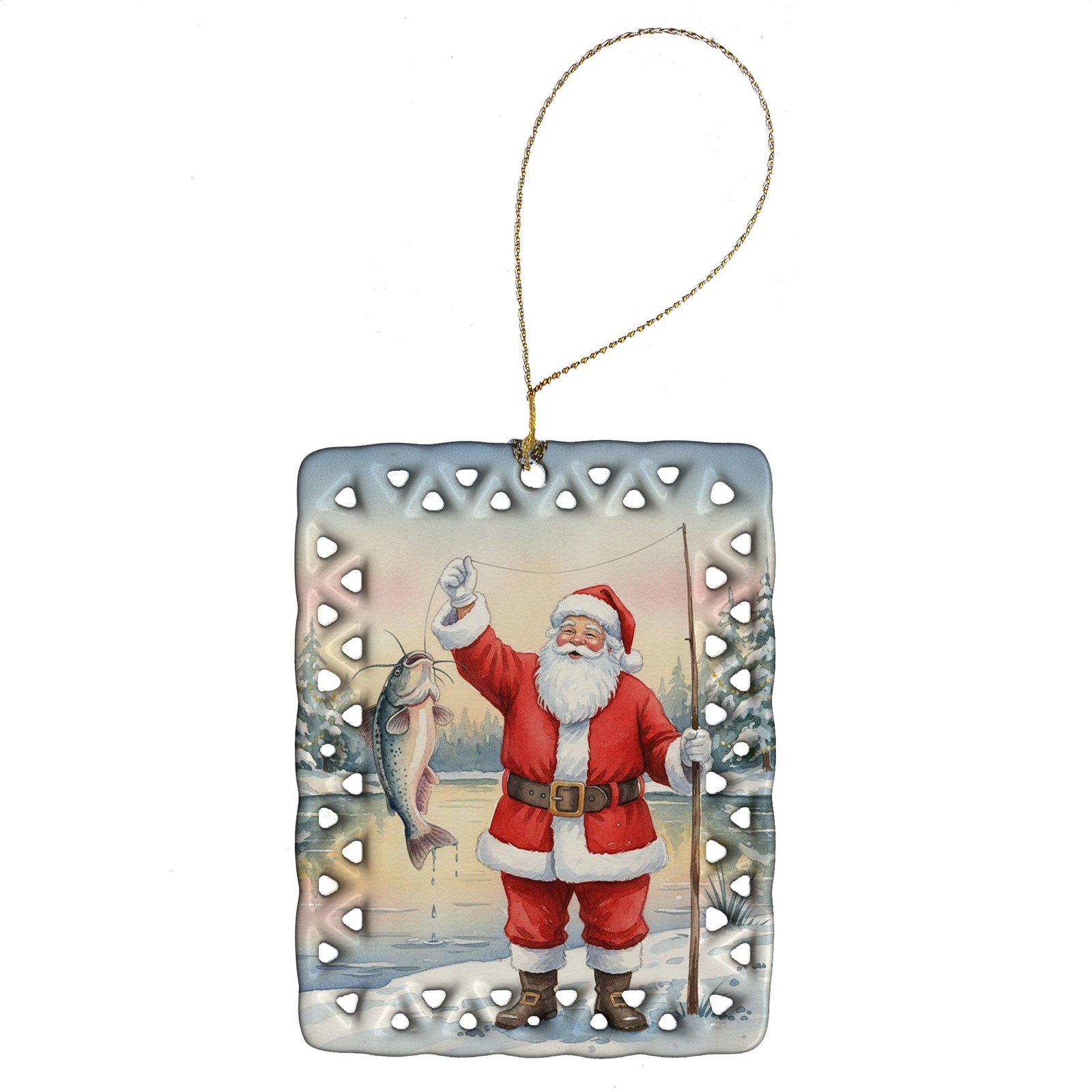 Caroline's Treasures Fishing Santa Claus with Catfish Christmas Porcelain Ornament