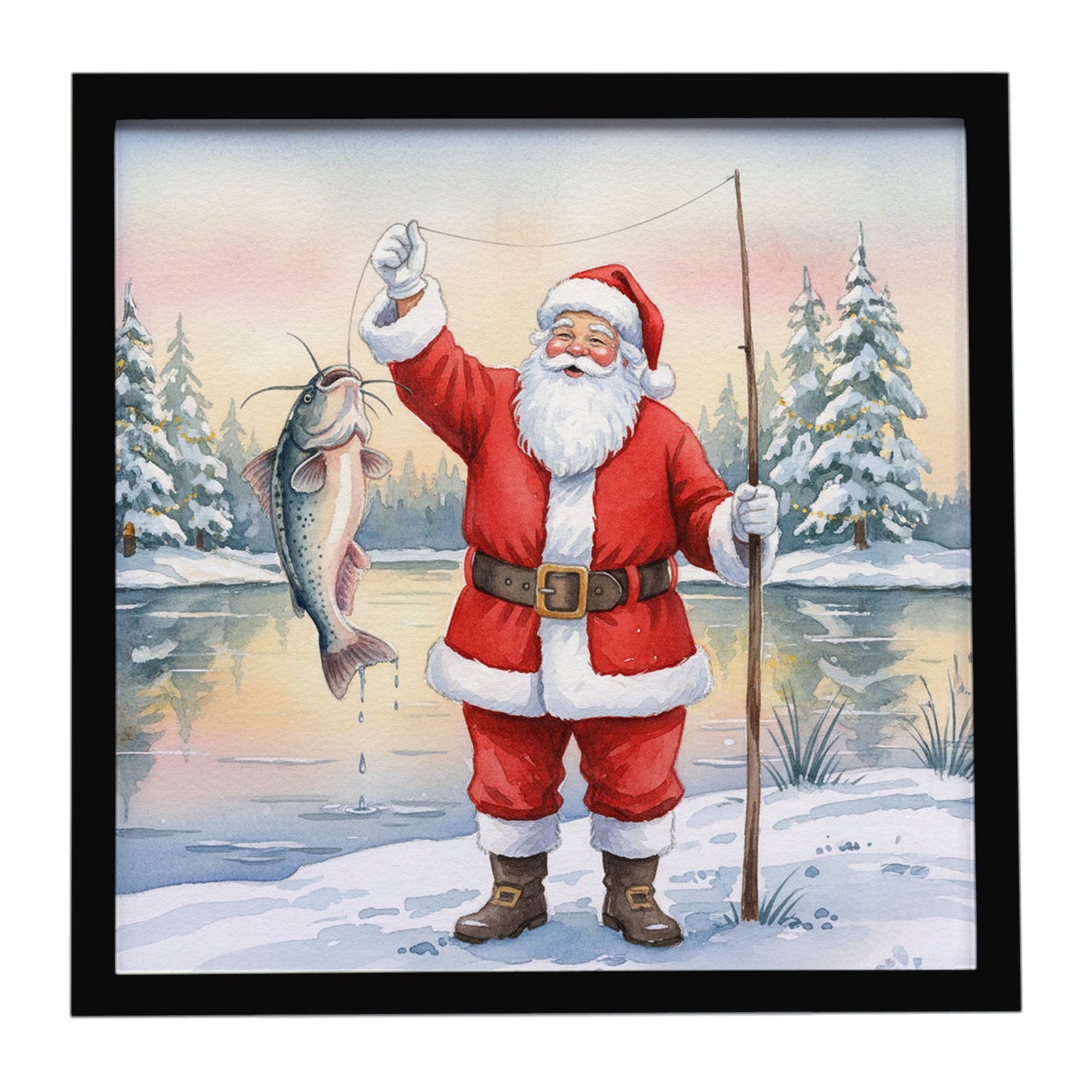 Caroline's Treasures Fishing Santa Claus with Catfish Christmas Framed Metal Print