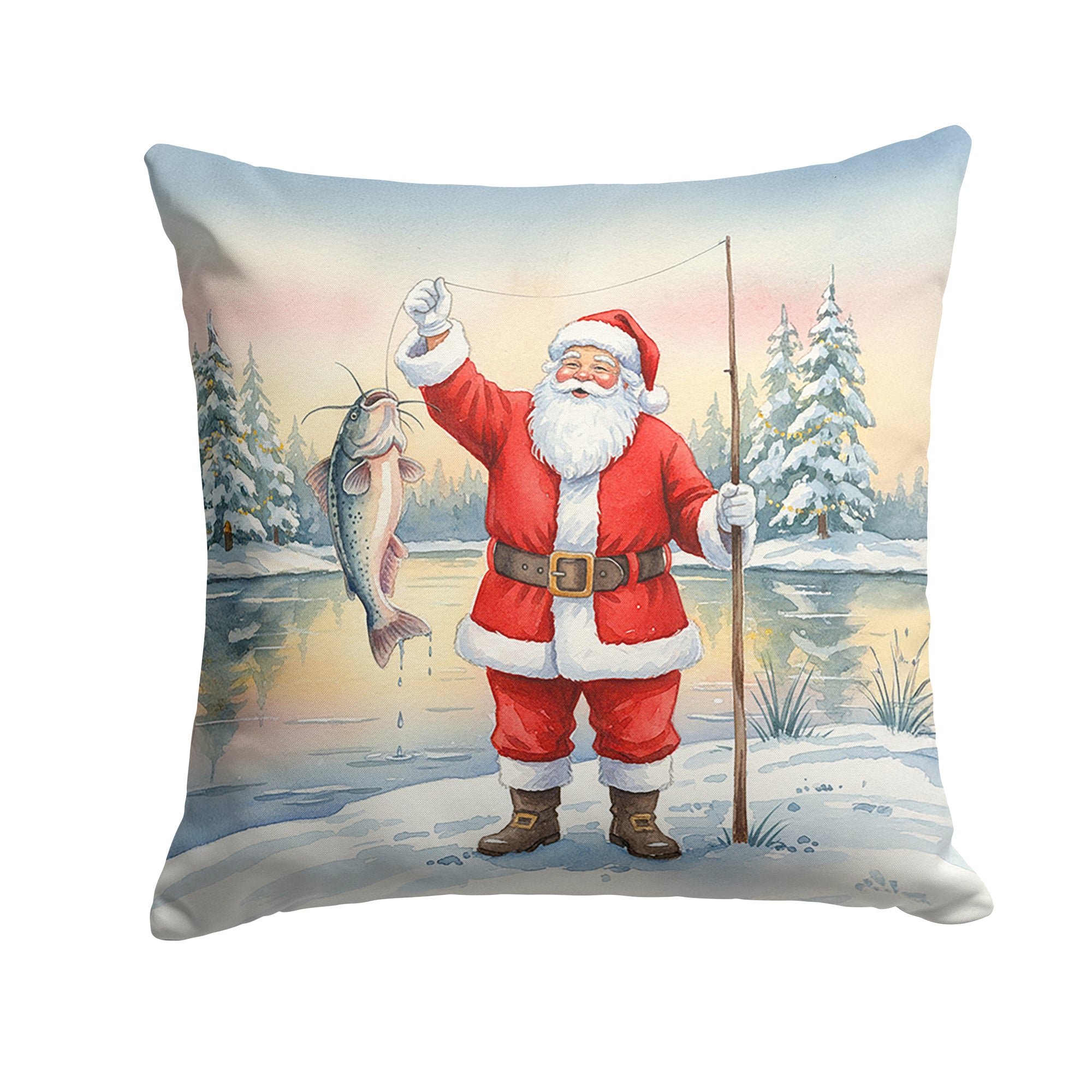 Caroline's Treasures Fishing Santa Claus with Catfish Christmas Throw Pillow
