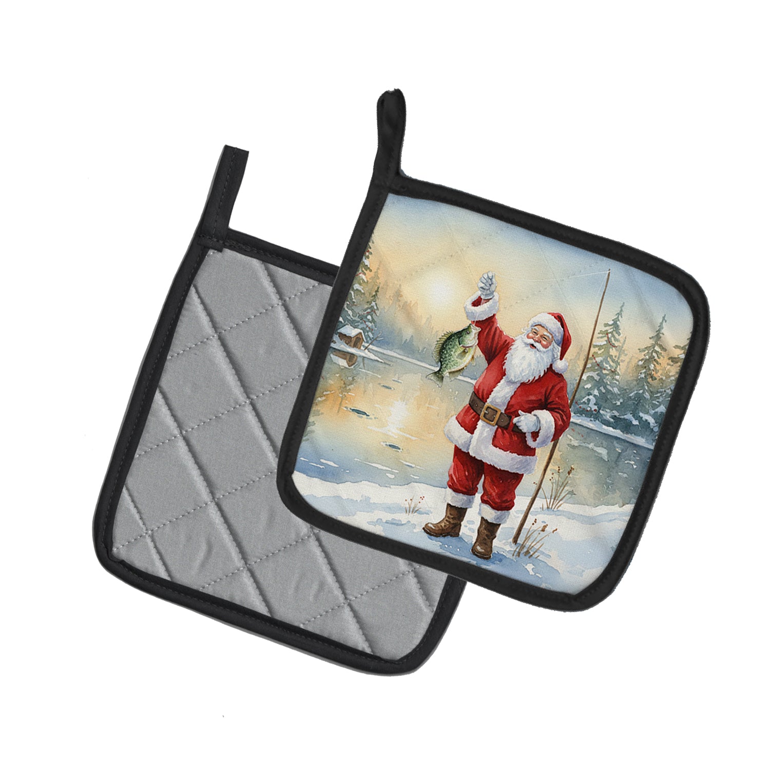 Caroline's Treasures Fishing Santa Claus with Crappie Christmas Pair of Pot Holders