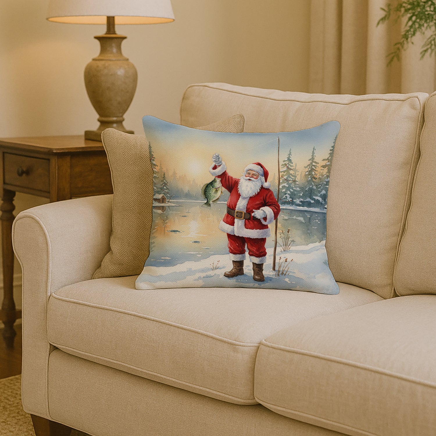 Caroline's Treasures Fishing Santa Claus with Crappie Christmas Throw Pillow