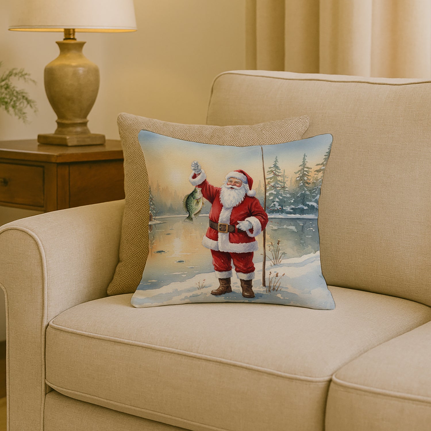 Caroline's Treasures Fishing Santa Claus with Crappie Christmas Throw Pillow