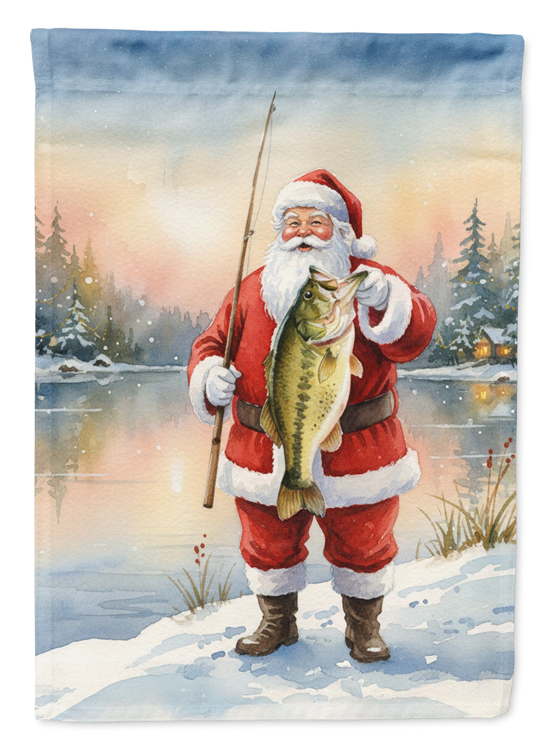 Caroline's Treasures Fishing Santa Claus with Largemouth Bass Christmas House Flag