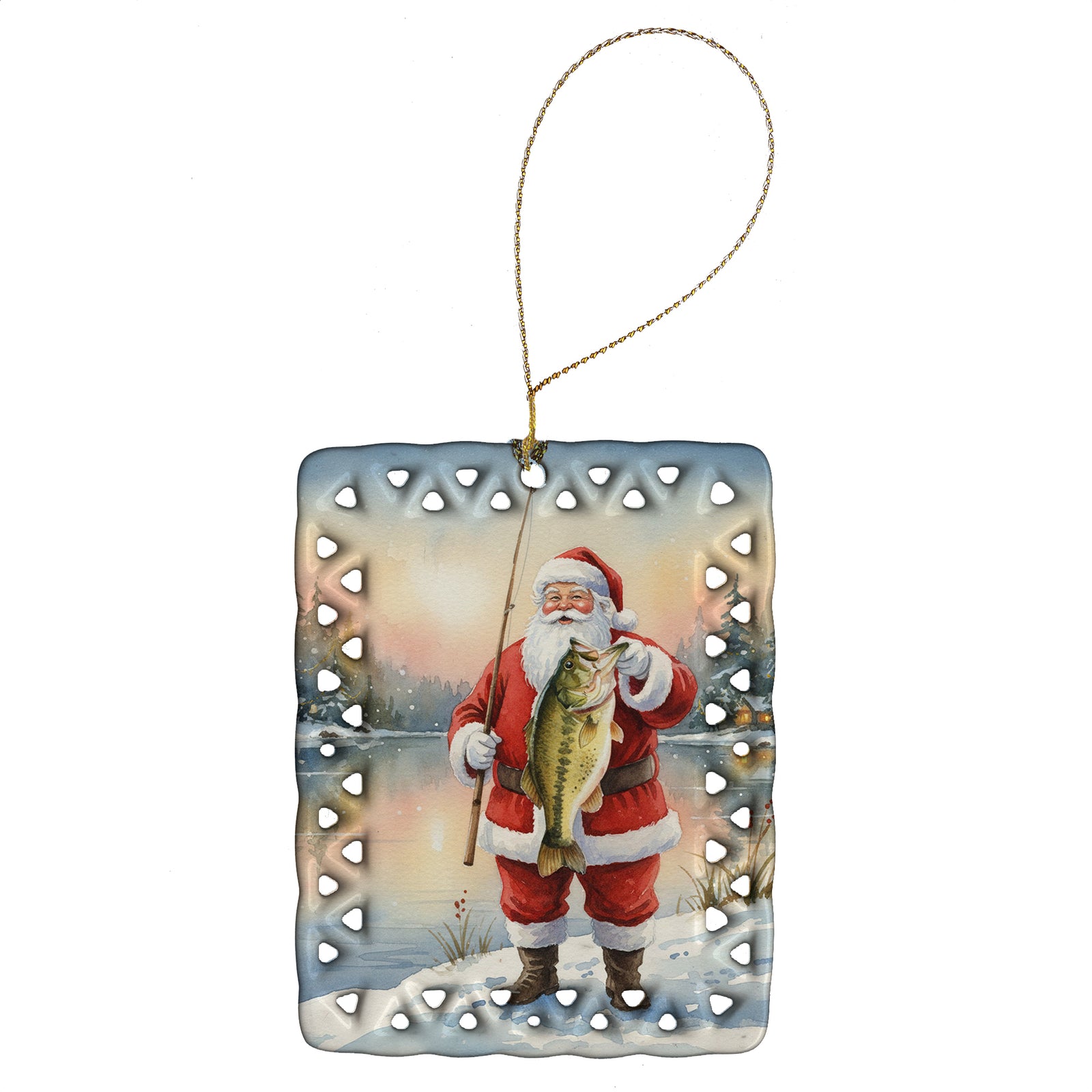 Caroline's Treasures Fishing Santa Claus with Largemouth Bass Christmas Porcelain Ornament