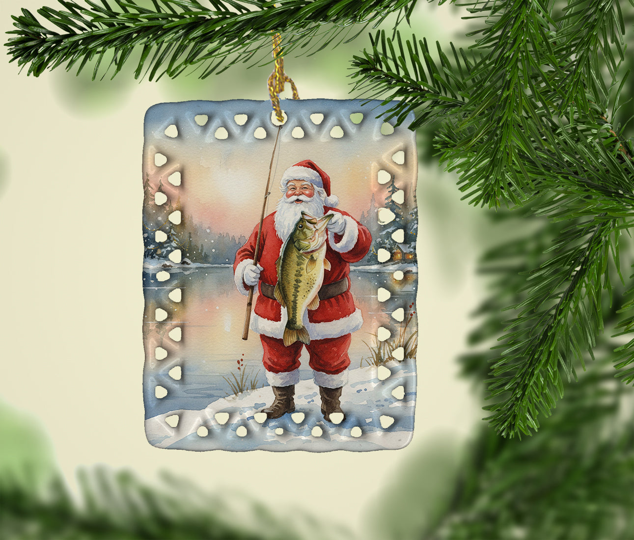 Caroline's Treasures Fishing Santa Claus with Largemouth Bass Christmas Porcelain Ornament