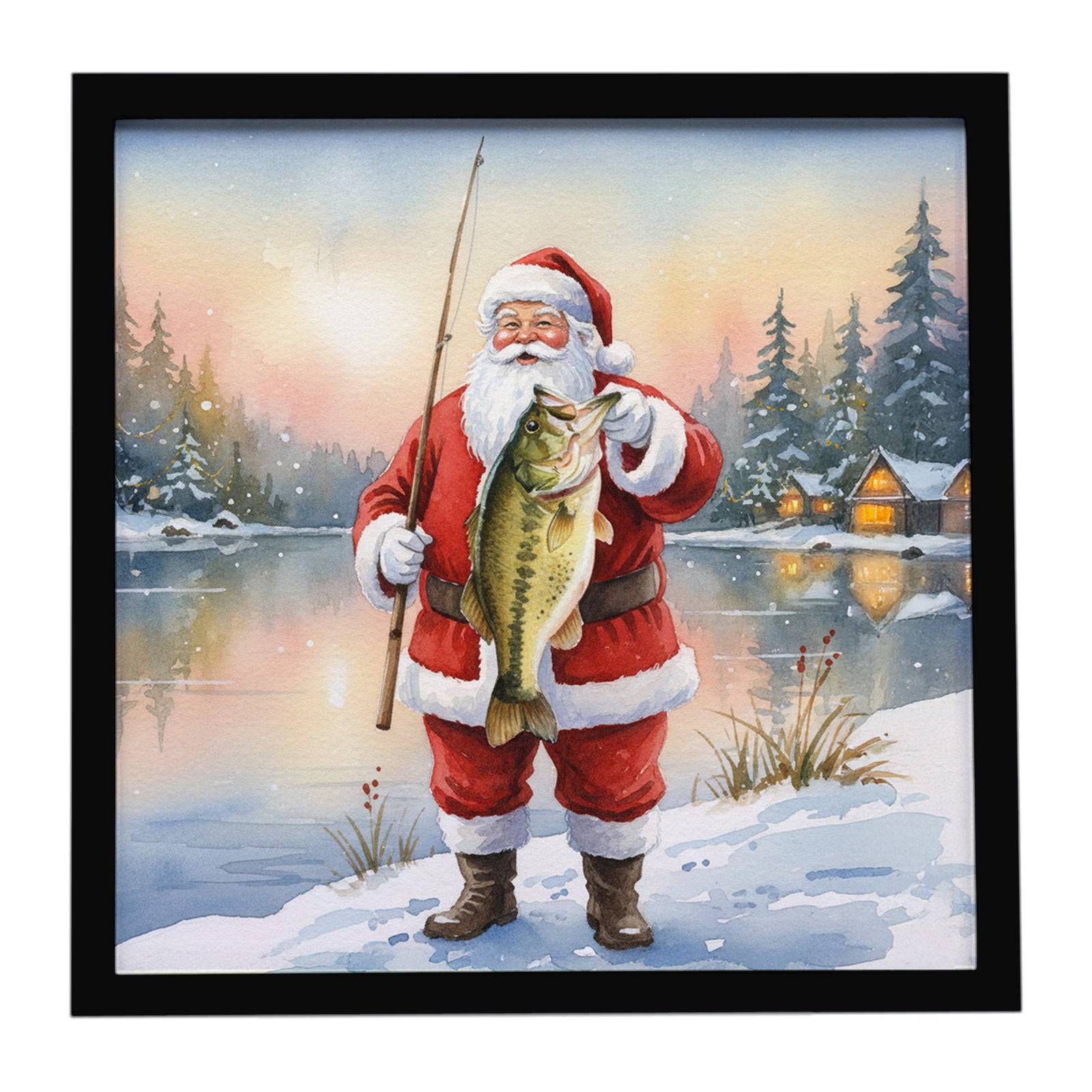 Caroline's Treasures Fishing Santa Claus with Largemouth Bass Christmas Framed Metal Print