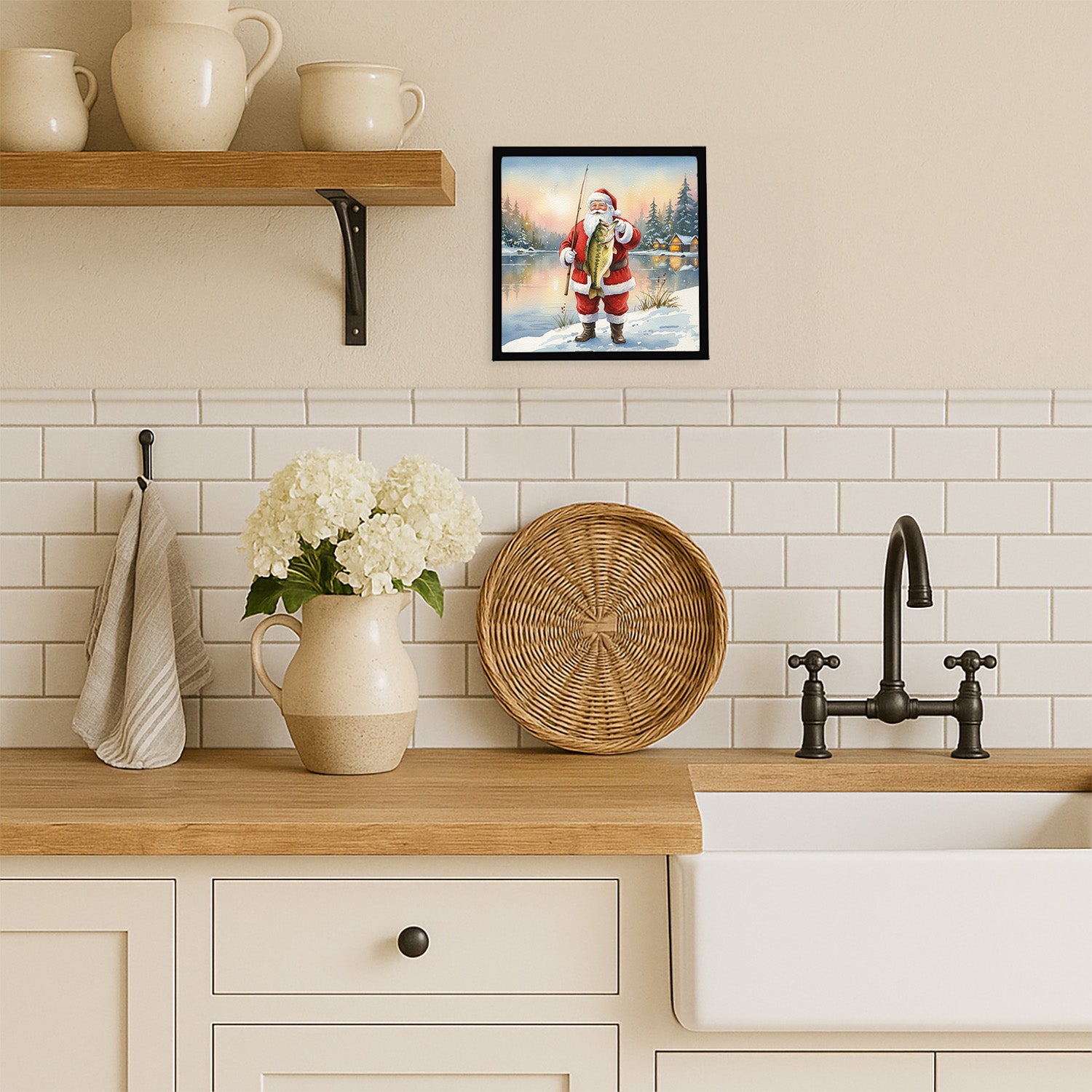 Caroline's Treasures Fishing Santa Claus with Largemouth Bass Christmas Framed Metal Print