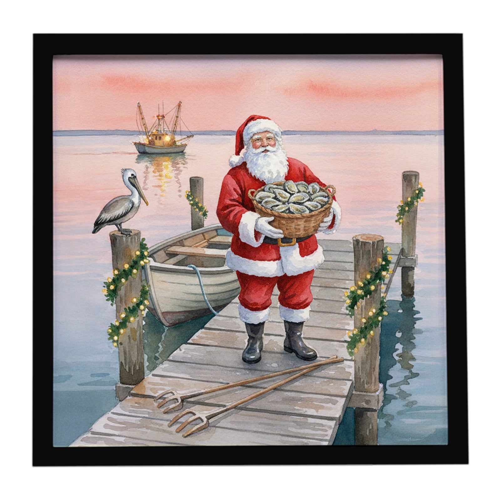 Caroline's Treasures Fishing Santa Claus with Oysters Christmas Framed Metal Print