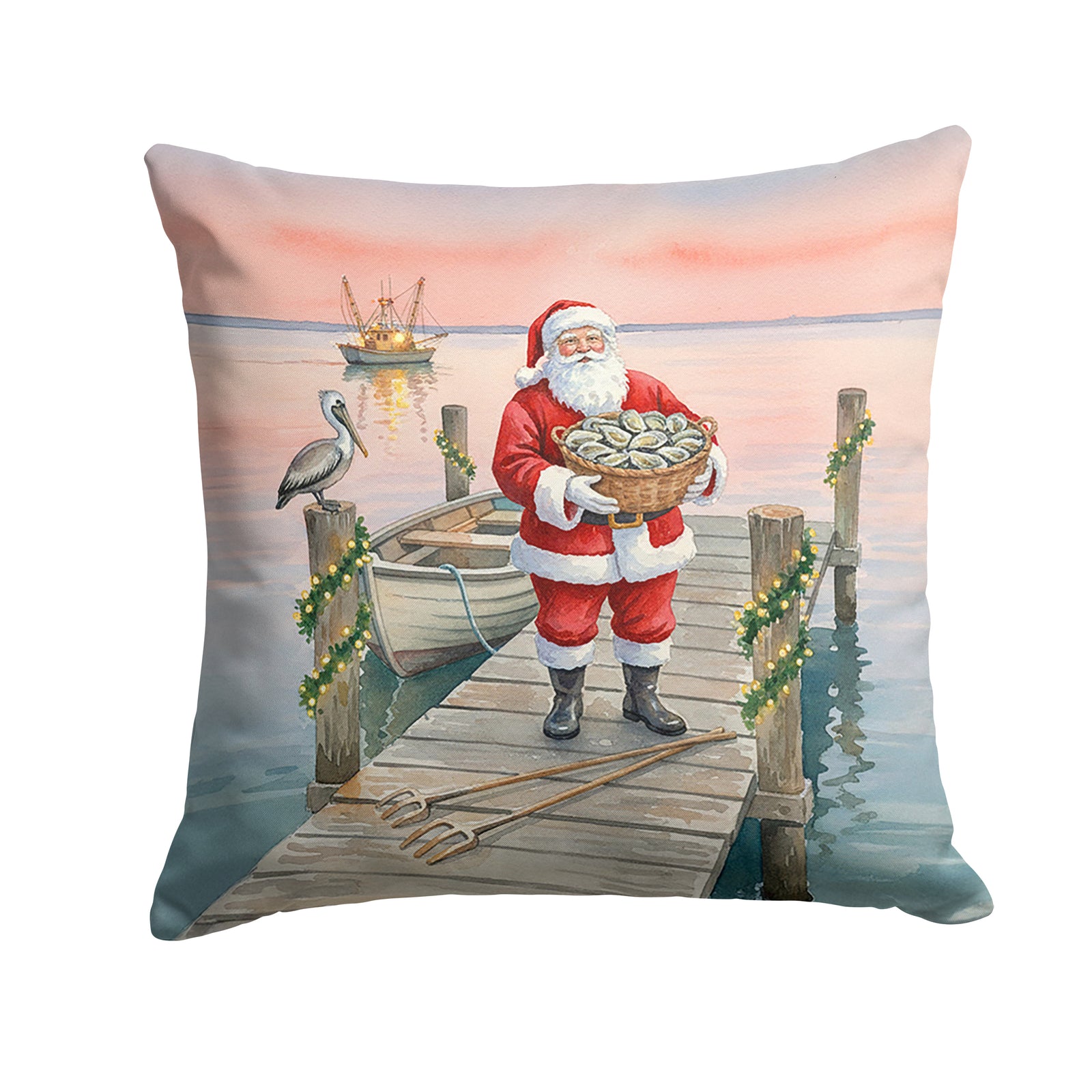 Caroline's Treasures Fishing Santa Claus with Oysters Christmas Throw Pillow