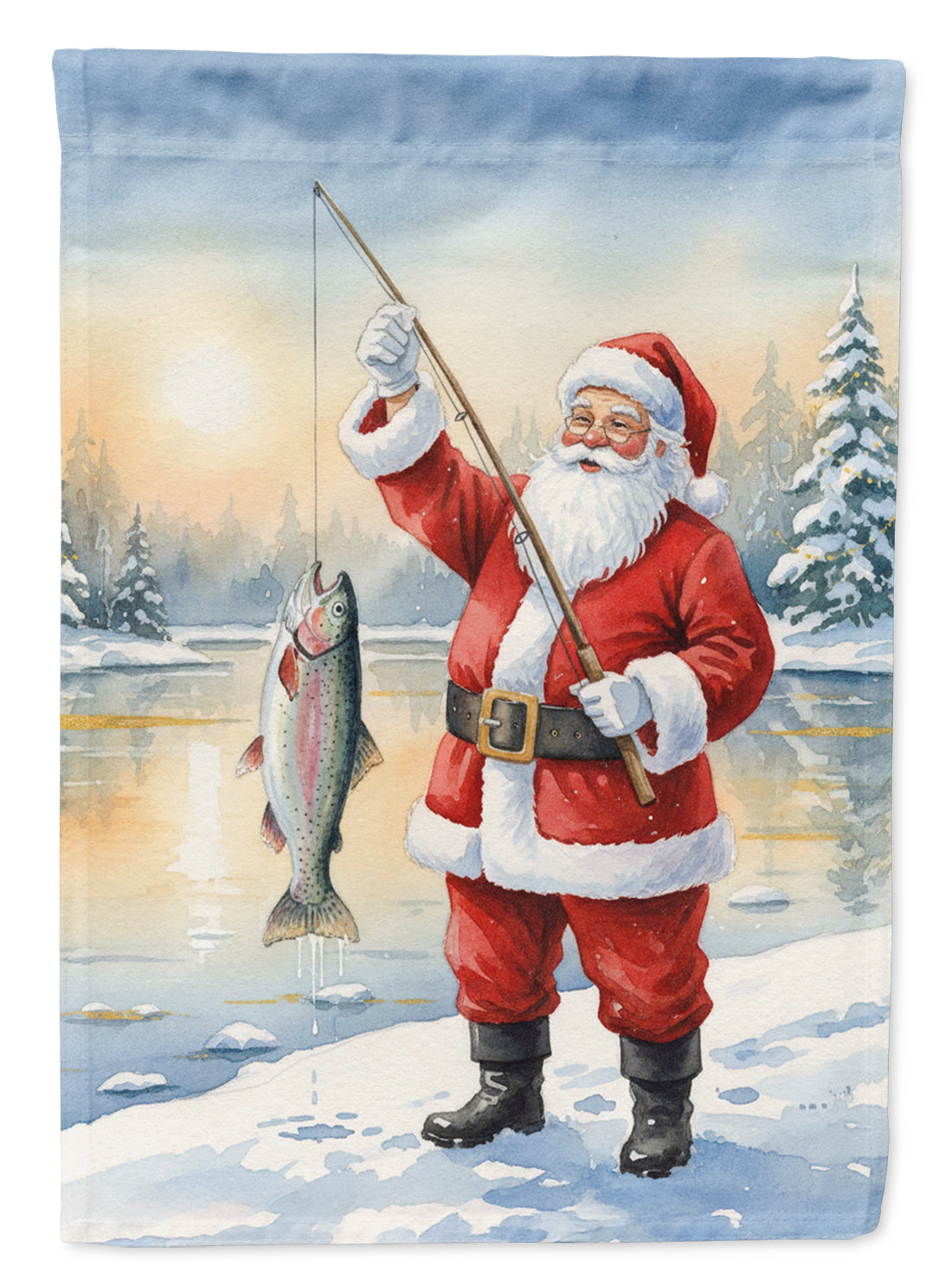 Caroline's Treasures Fishing Santa Claus with Rainbow Trout Christmas House Flag