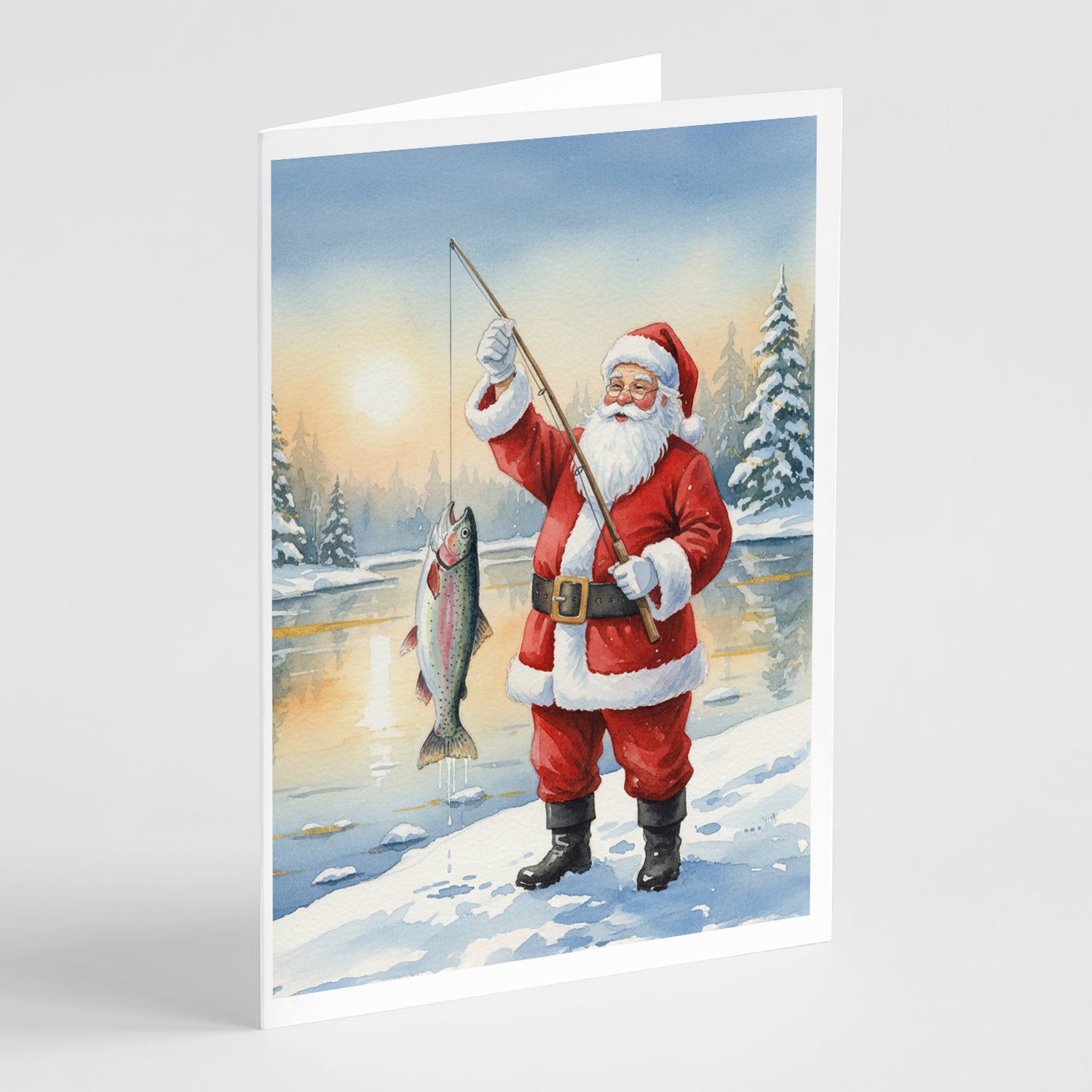 Caroline's Treasures Fishing Santa Claus with Rainbow Trout Christmas Greeting Cards Pack of 8
