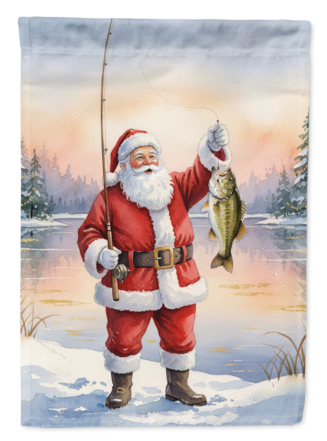Caroline's Treasures Fishing Santa Claus with Smallmouth Bass Christmas House Flag
