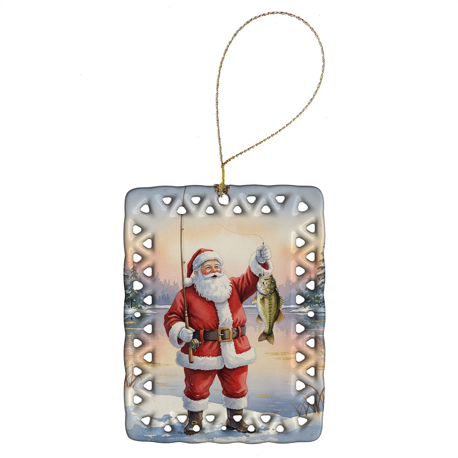 Caroline's Treasures Fishing Santa Claus with Smallmouth Bass Christmas Porcelain Ornament