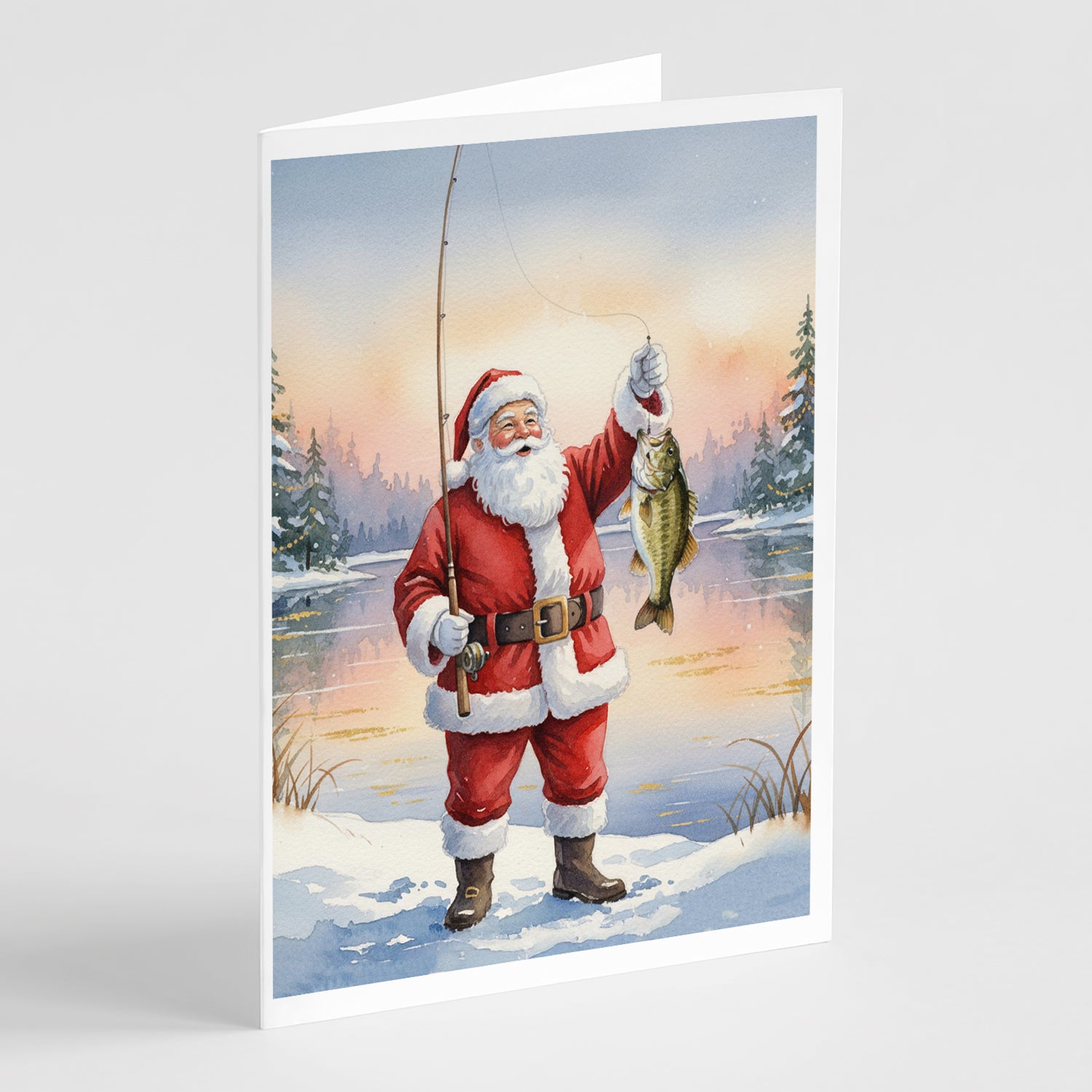 Caroline's Treasures Fishing Santa Claus with Smallmouth Bass Christmas Greeting Cards Pack of 8