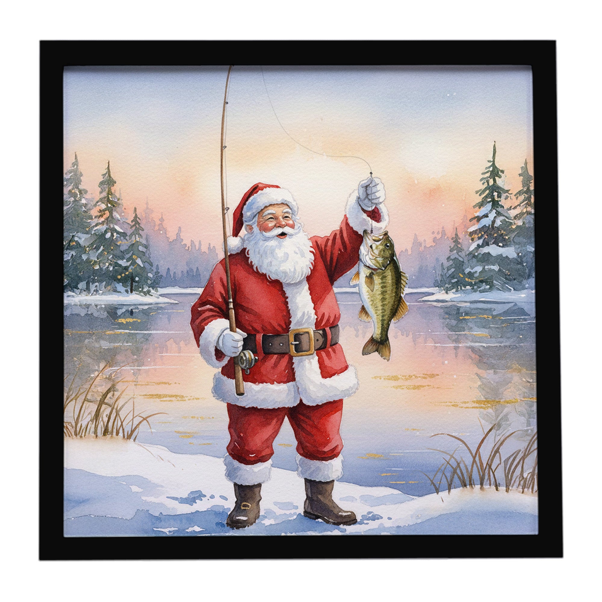 Caroline's Treasures Fishing Santa Claus with Smallmouth Bass Christmas Framed Metal Print